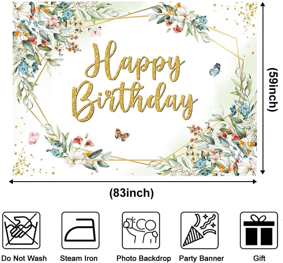 Condition photo showing New/Like New for Wildflower Birthday Backdrop 7x5ft Spring Butterfly Floral Photography Background for Girls Happy Birthday Party Decorations Banner Photo Studio Props
