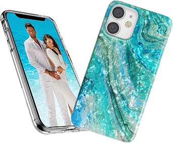 for iPhone 11 Case for Girl Women Men, Glitter Pearly Luster Shell Shiny Sparkle Bling Slim Soft TPU Protective Back Phone Case Cover for iPhone 11/XI 6.1,Blue Sea Waves Ocean Summer