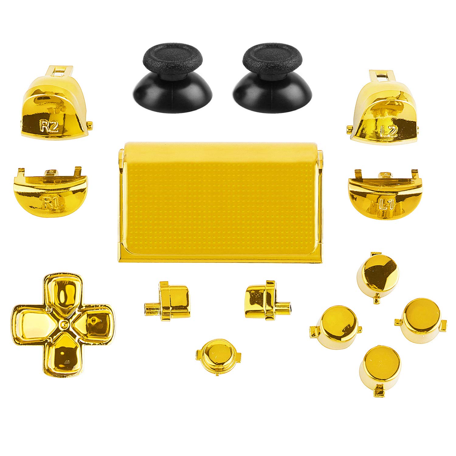 Jadebones Chrome Plating Buttons for PS4 Controller Gen 2, Action Home Share Options Buttons & D-pad & R1 L1 R2 L2 Trigger & Touchpad Full Set Buttons Repair Kits for PS4 Slim PS4 Pro Controller(Gold)