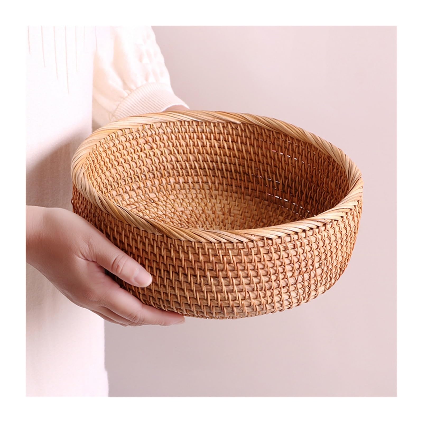 Natural Rattan Round Fruit Basket Bowls Hand Woven Decor Serving Baskets Fruit Bread Serving Bowls Wicker Storage for Farmhouse Kitchen Storage Decor