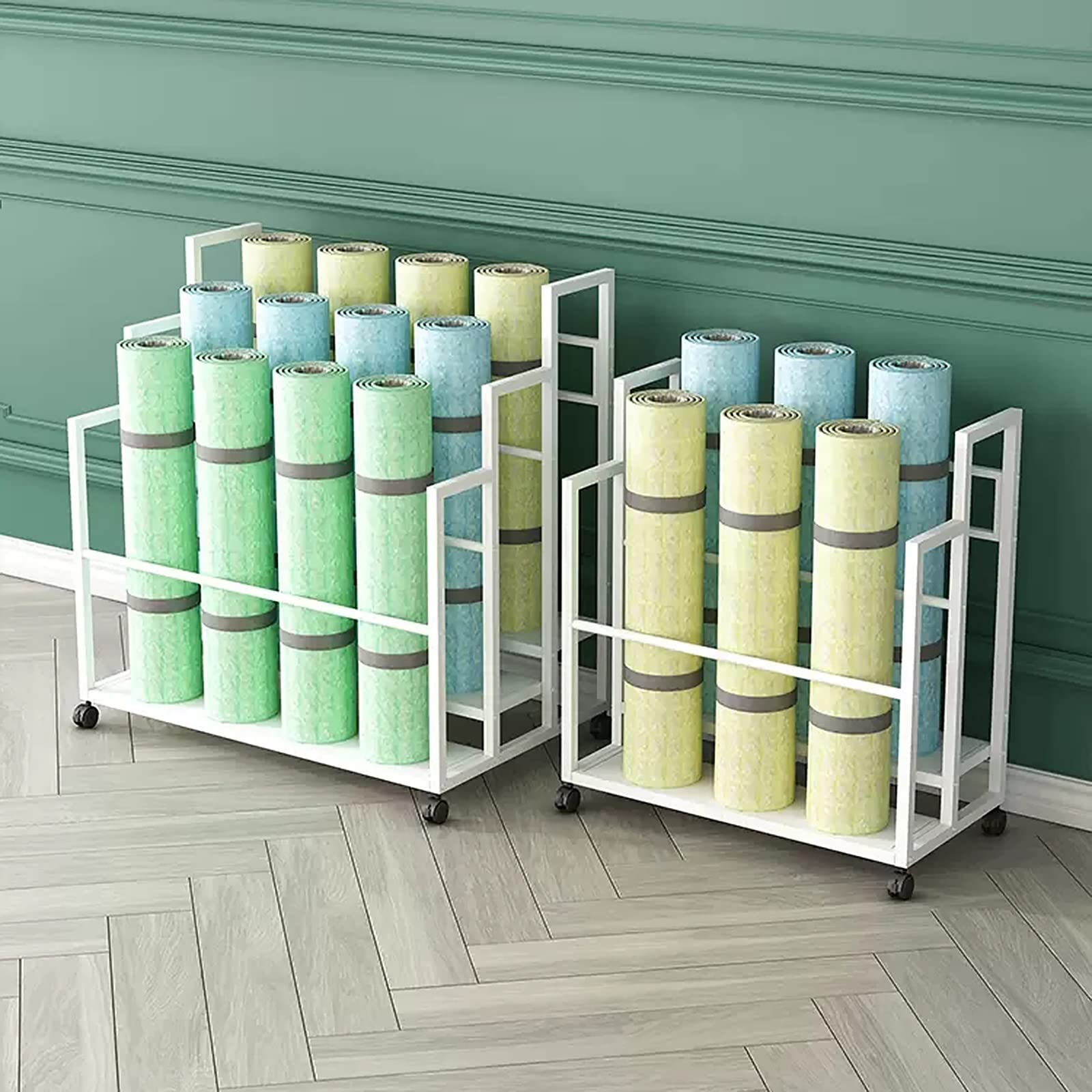 Soporte para esterillas de Yoga, Carrito de Almacenamiento de 2 Capas para esterillas de Yoga, Organizador de Gran Capacidad para Estudios de Yoga y Salas de Entrenamiento, Soporte móvil par