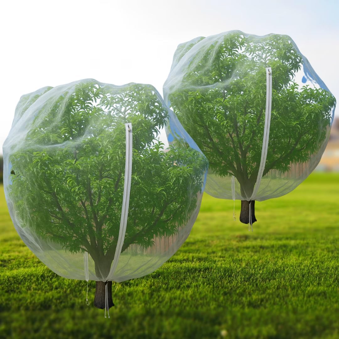 2Pack 13 x 13 FT Large Fruit Tree Netting Bags with Zippers and Drawstrings on Both Sides, Bird Netting for Apple Trees, Garden Netting Cover to Protect Plants from Pests, Deer, and Birds