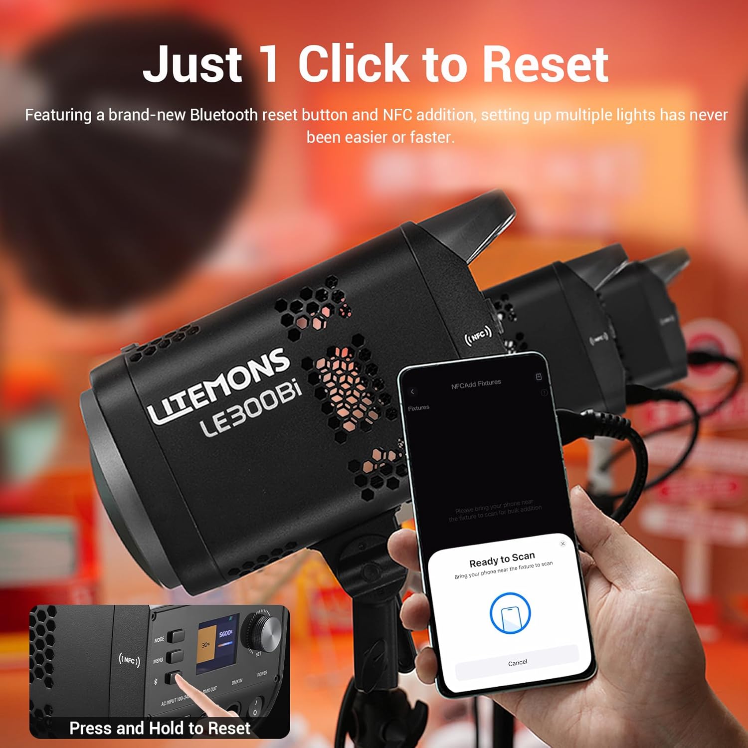 Godox LE300Bi 315W Bi-Color LED Video Light with APP & DMX Control, 98 CRI Studio Light, 2800K-6500K, 58900 Lux@1m, 11 FX Modes, Bowens Mount, Quiet Fan for Live Streaming, Video, Photography