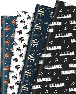 Pineraap Musical Wrapping Paper 12 Sheets Piano Wrapping Paper Music Notes Gift Wrap Piano Keys Vintage Packing Paper for Music Lovers, Musicians, Birthday Concert, Party Favors, 20"×28"
