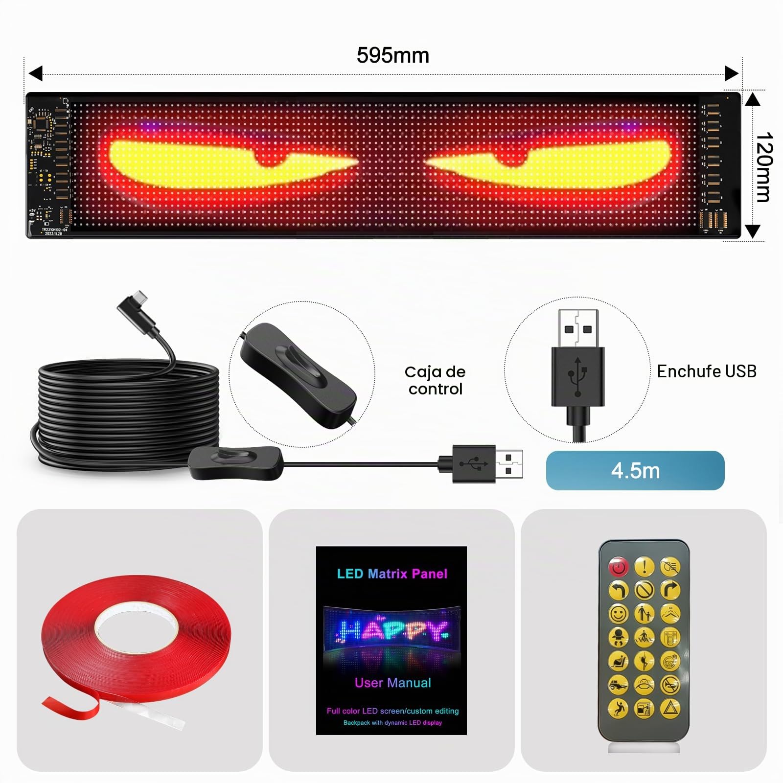 Ojos LED para Camiones, Luz de Ojos de Diablo para Coches, Pantalla Flexible Grande Programable para Coches, Camiones, Tiendas, Diseño LED Dinámico DIY (2uds 12x59.5cm)