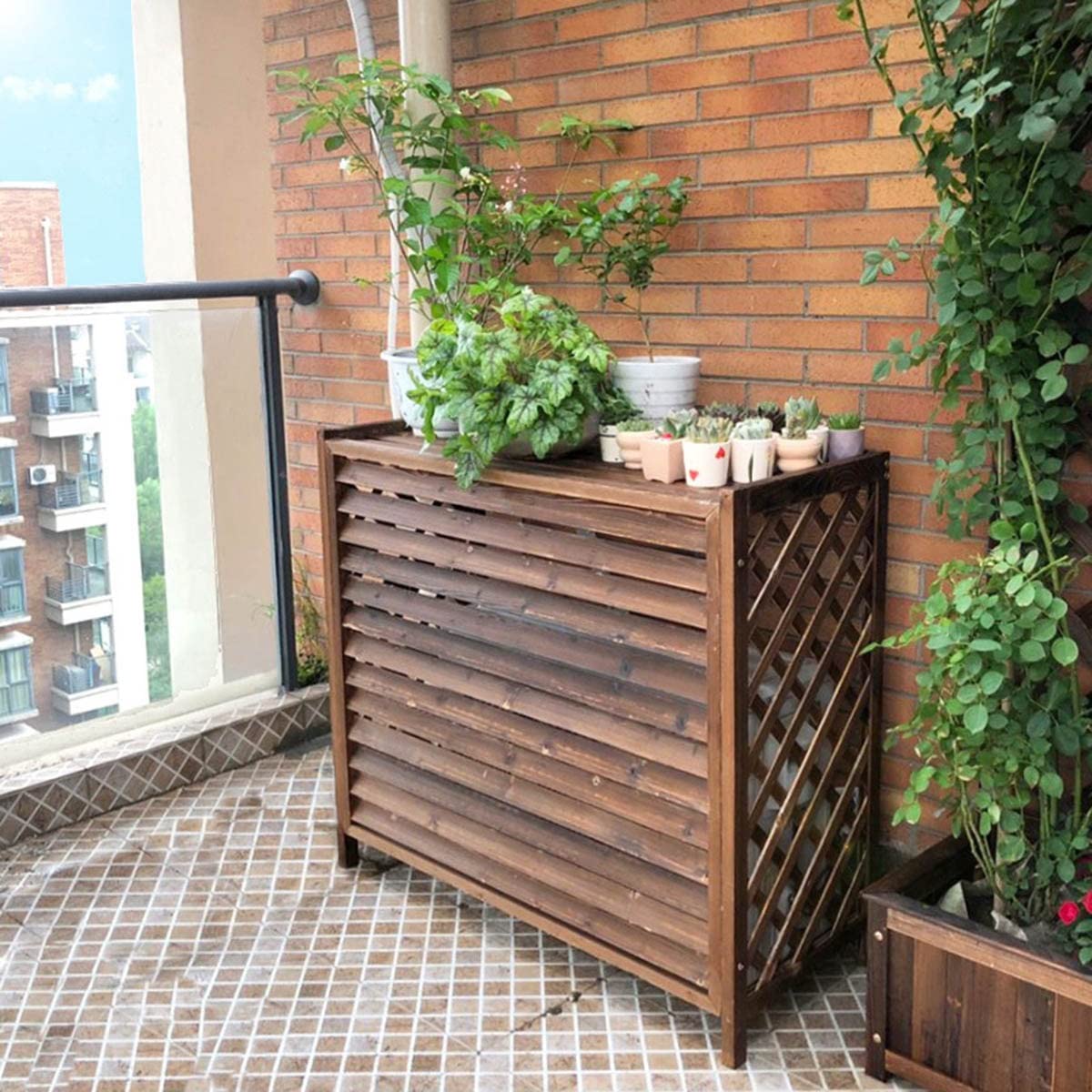 Zewnętrzna osłona klimatyzatora – drewniana na balkon, wodoodporna i pyłoszczelna listwa, ochrona ogrodu do kosiarek i pomp
