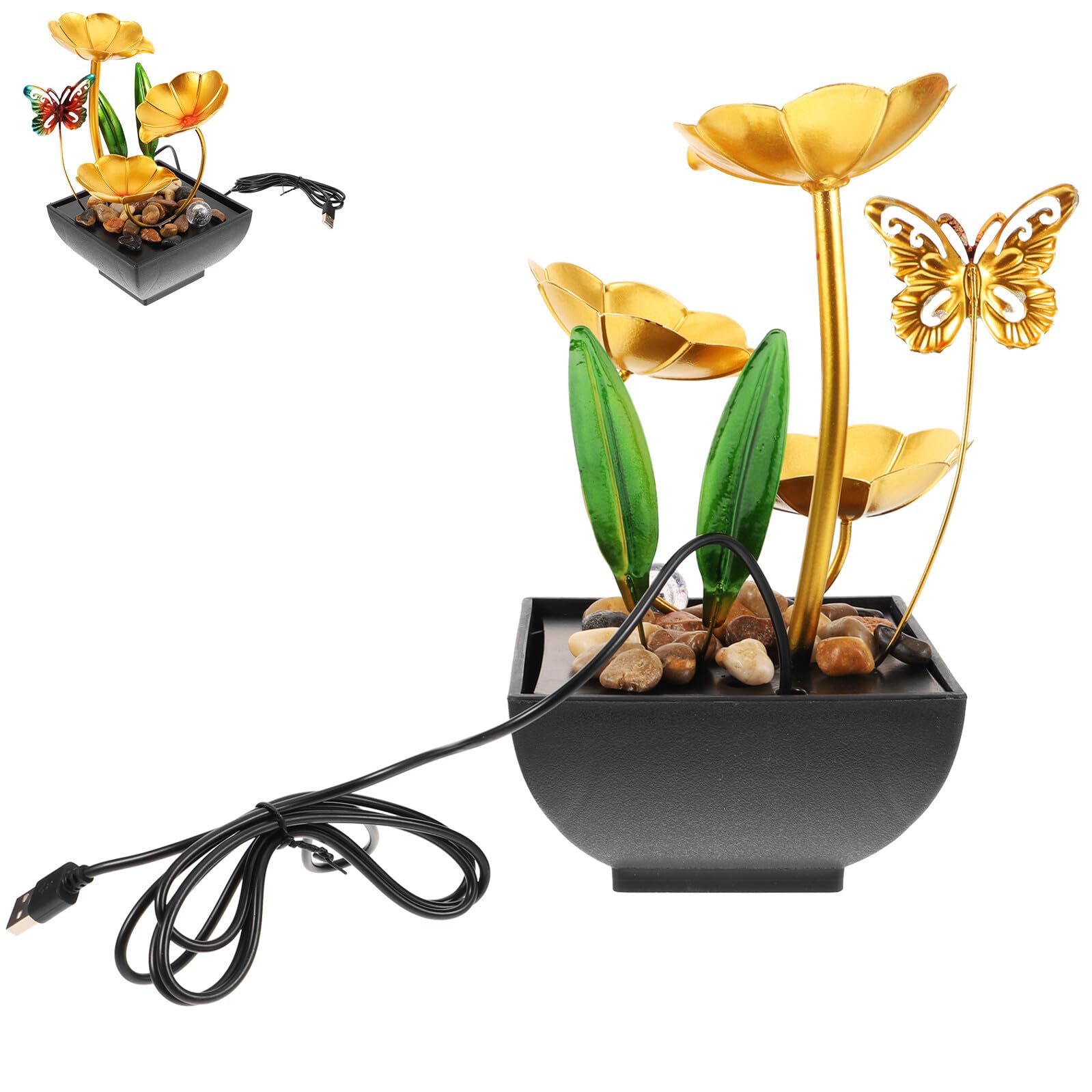 Fontaine à eau de table en métal or BESPORTBLE pour cascade apaisante de bureau