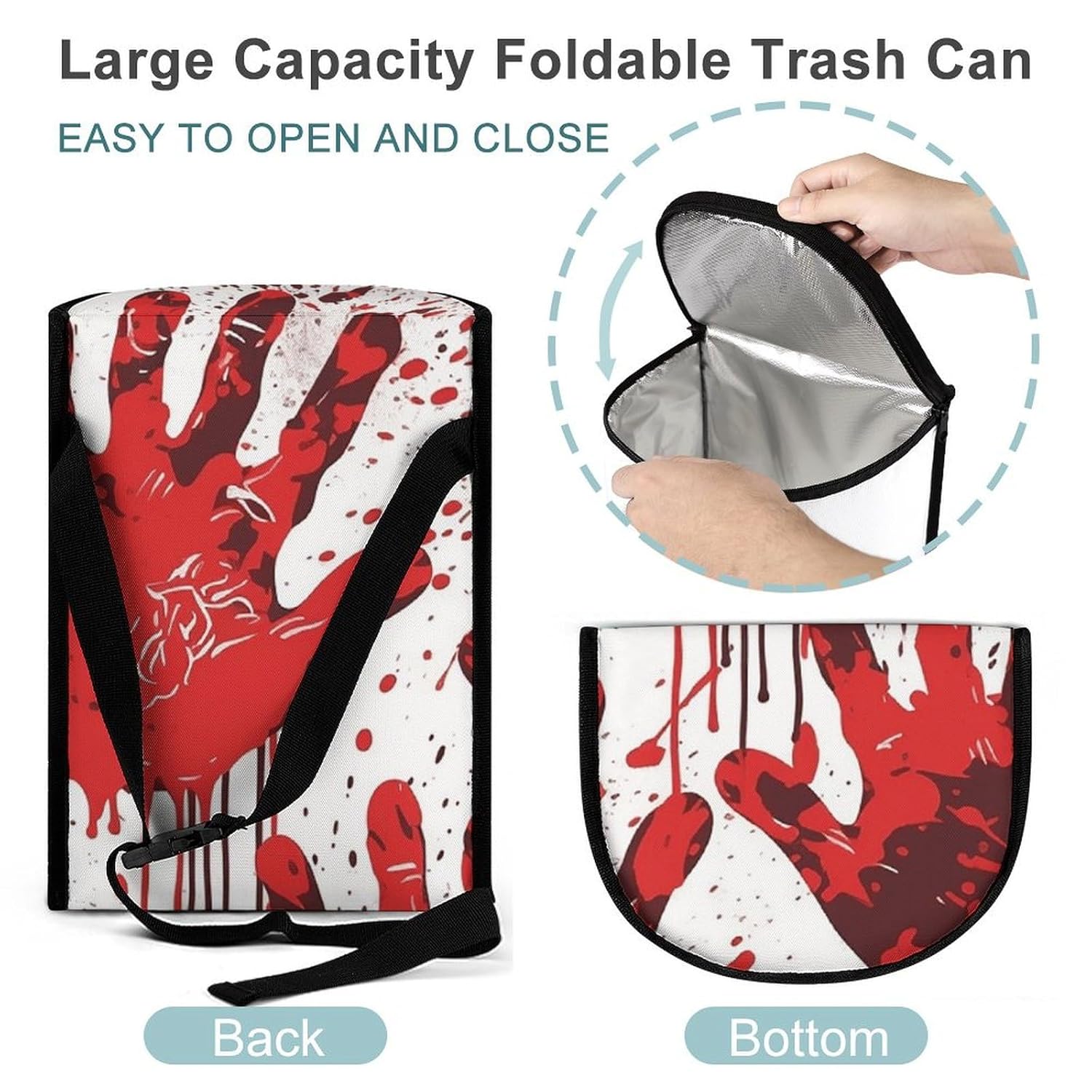 Hanging Car Trash Bag Bloody Handprints Printed Car Garbage Storage Bag Leakproof Car Trash Can Portable Garbage Storage Bags