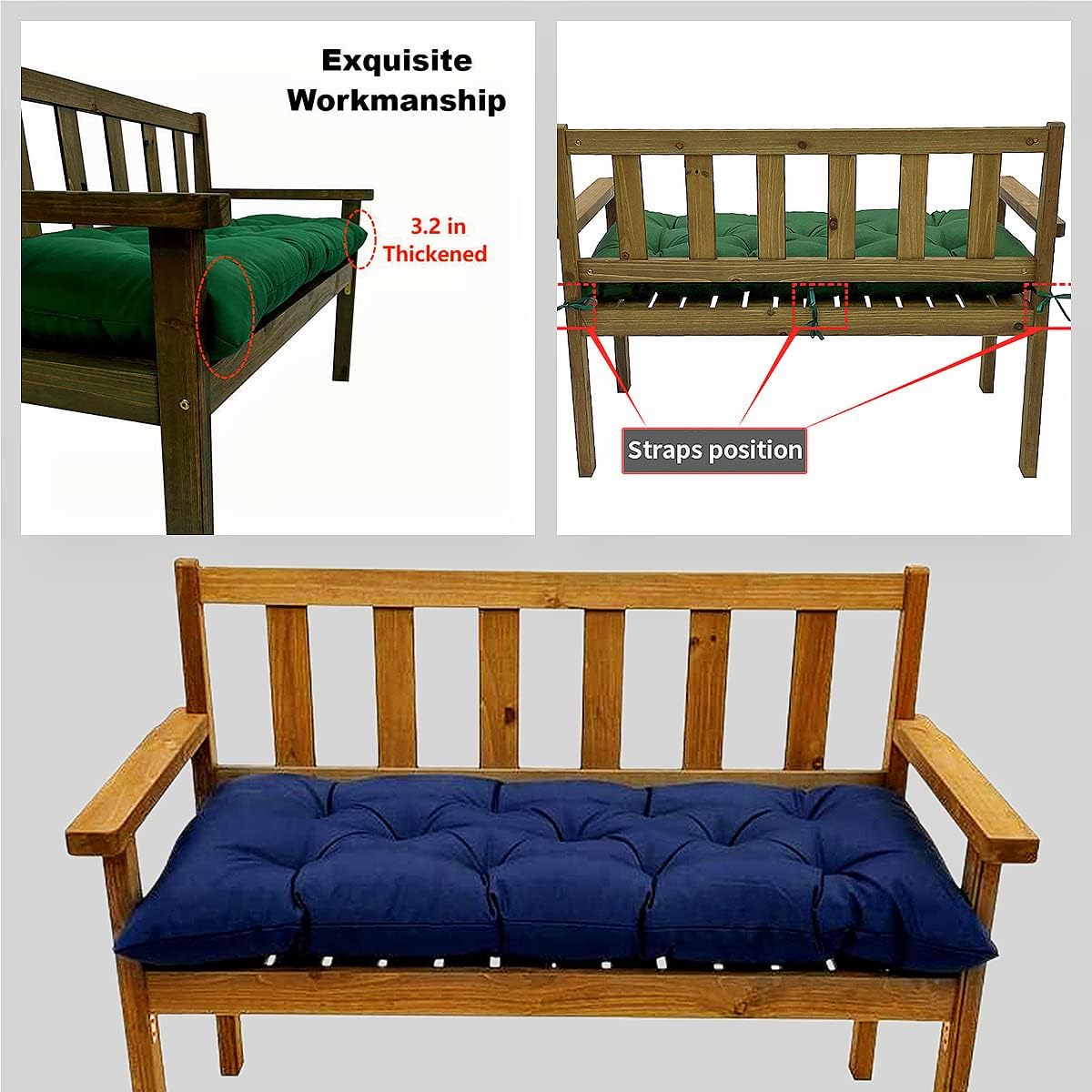 Srutirbo Waterproof Outdoor Bench Cushion, 48"x20", Swing Cushion Patio Furniture Cushions 3 Seater, for Garden Patio Furniture Lounger Bench (Navy Blue, 48x20 in)