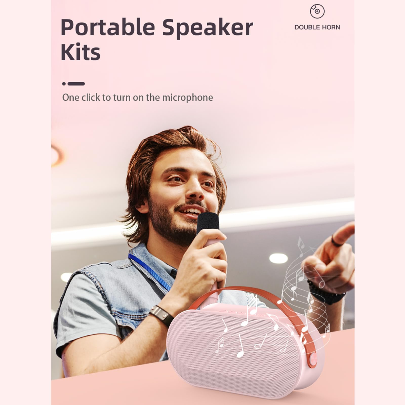 BT - Macchina per karaoke con microfoni wireless e effetto luminoso abbagliante, per adulti e bambini, per feste in casa