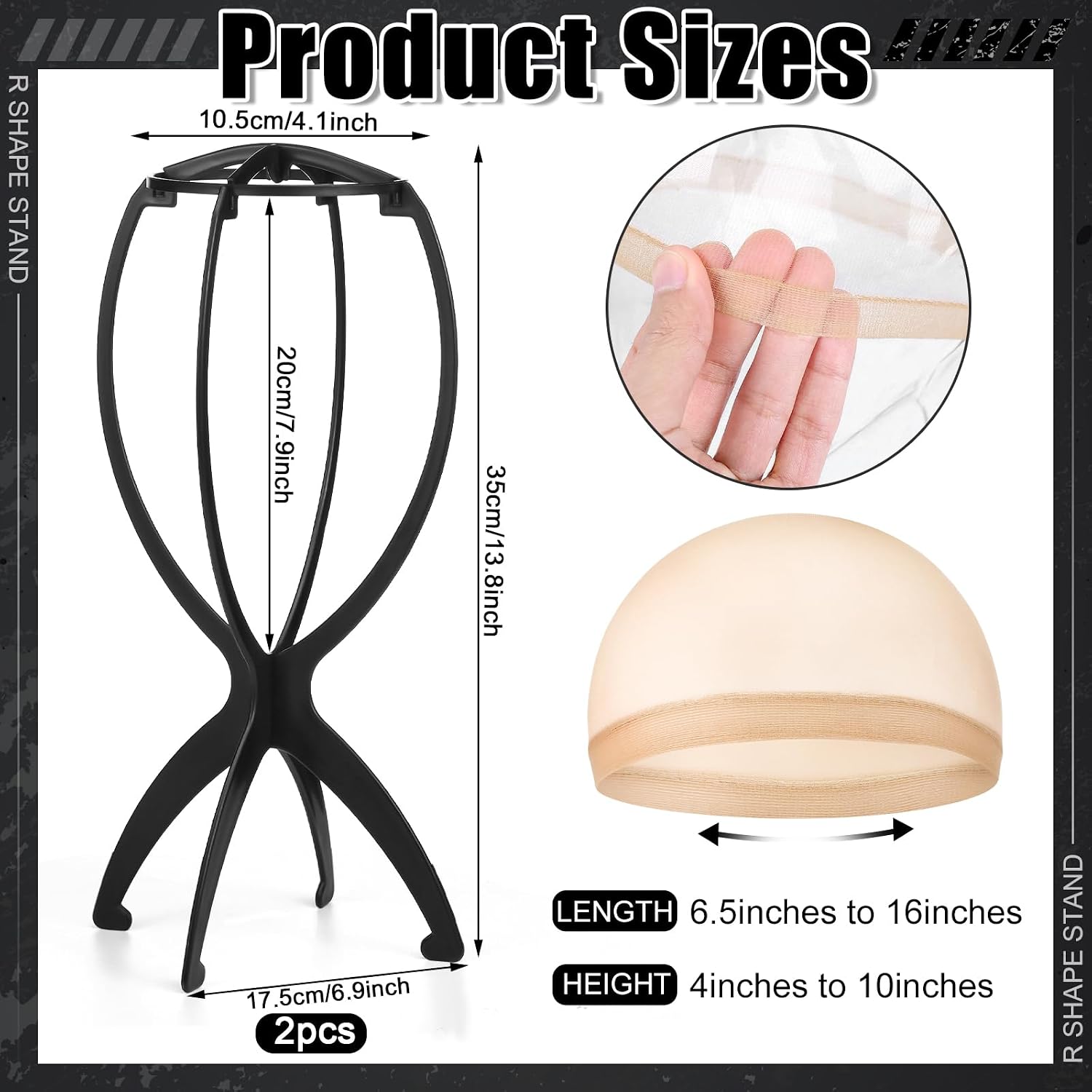 ProSuites 2Pcs Brown Wig Caps, Hair Net for Wigs with 2 Pack Black Wig Head Stand, Travel Wig Holder for Women Multiple Wigs Hair Styling