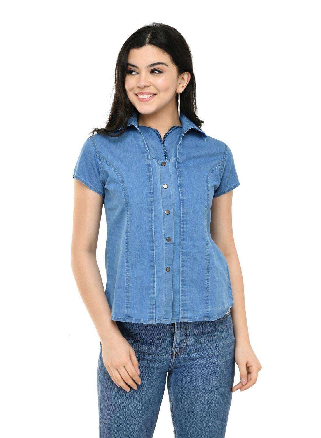 saakaa Women's Denim Blue Regular Shirt-picture-11