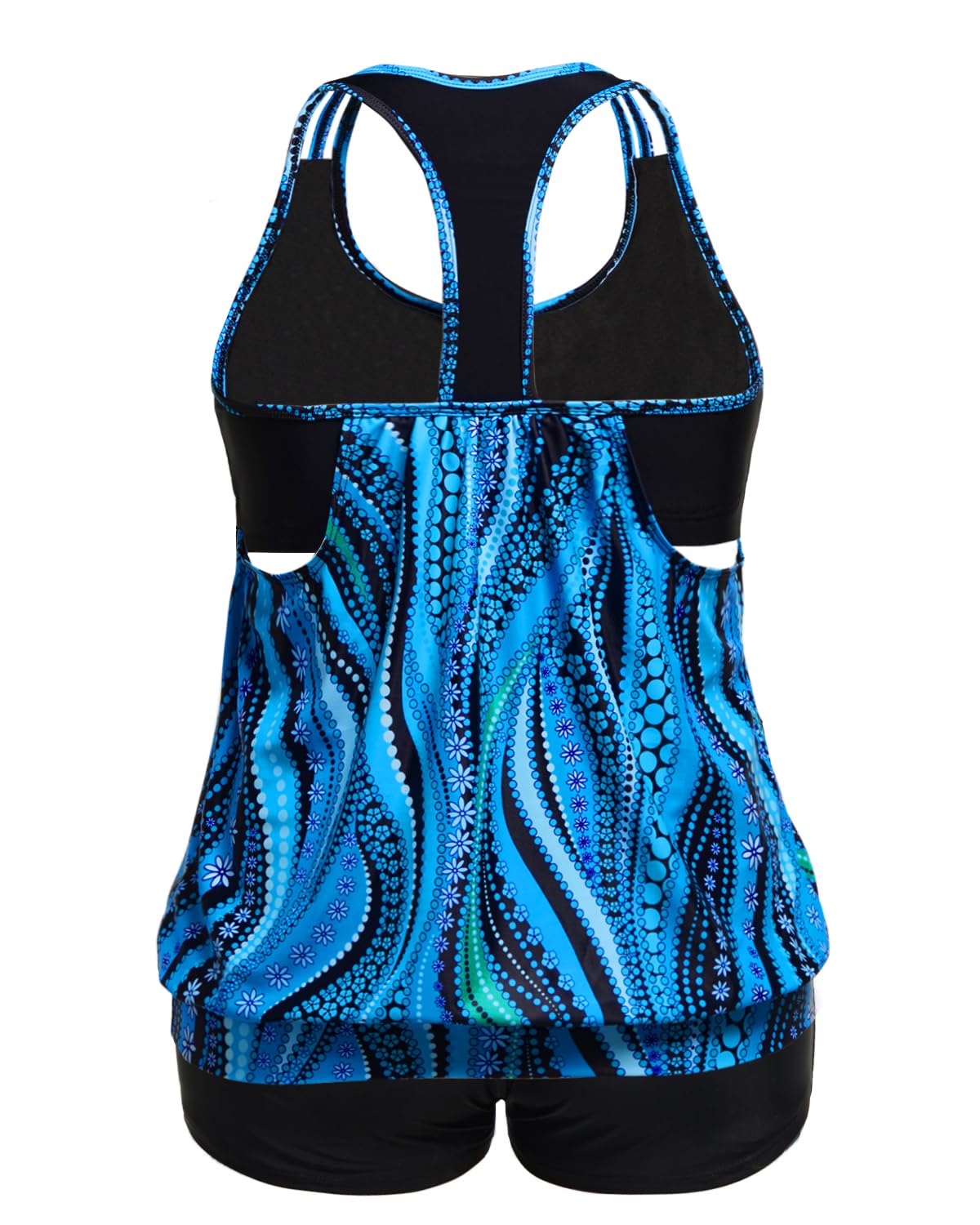 Holipick Tankini in Übergröße für Damen, zweiteilig, Bauchkontrolle, Blouson Racerback Tankini Top mit Shorts | Blouson Racerback Tankini Top mit Shorts, Double Up Design, herausnehmbares Pad