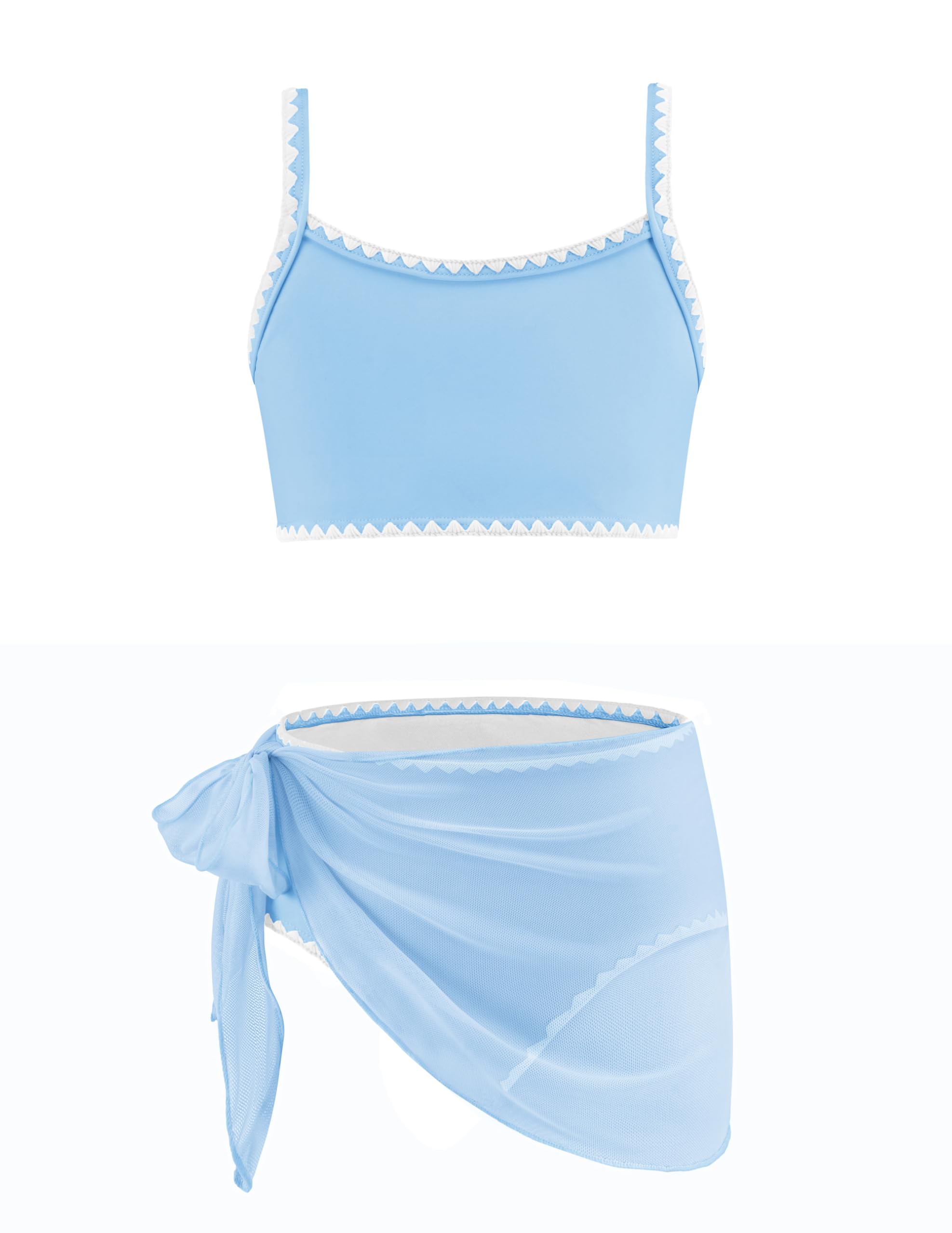 Arshiner Fille Ensemble Bikini Trois Pieces Haut Sport Taille Haute Culotte Jupe Plage Piscine Sechage Rapide Elastique Enfant 7-16 Ans