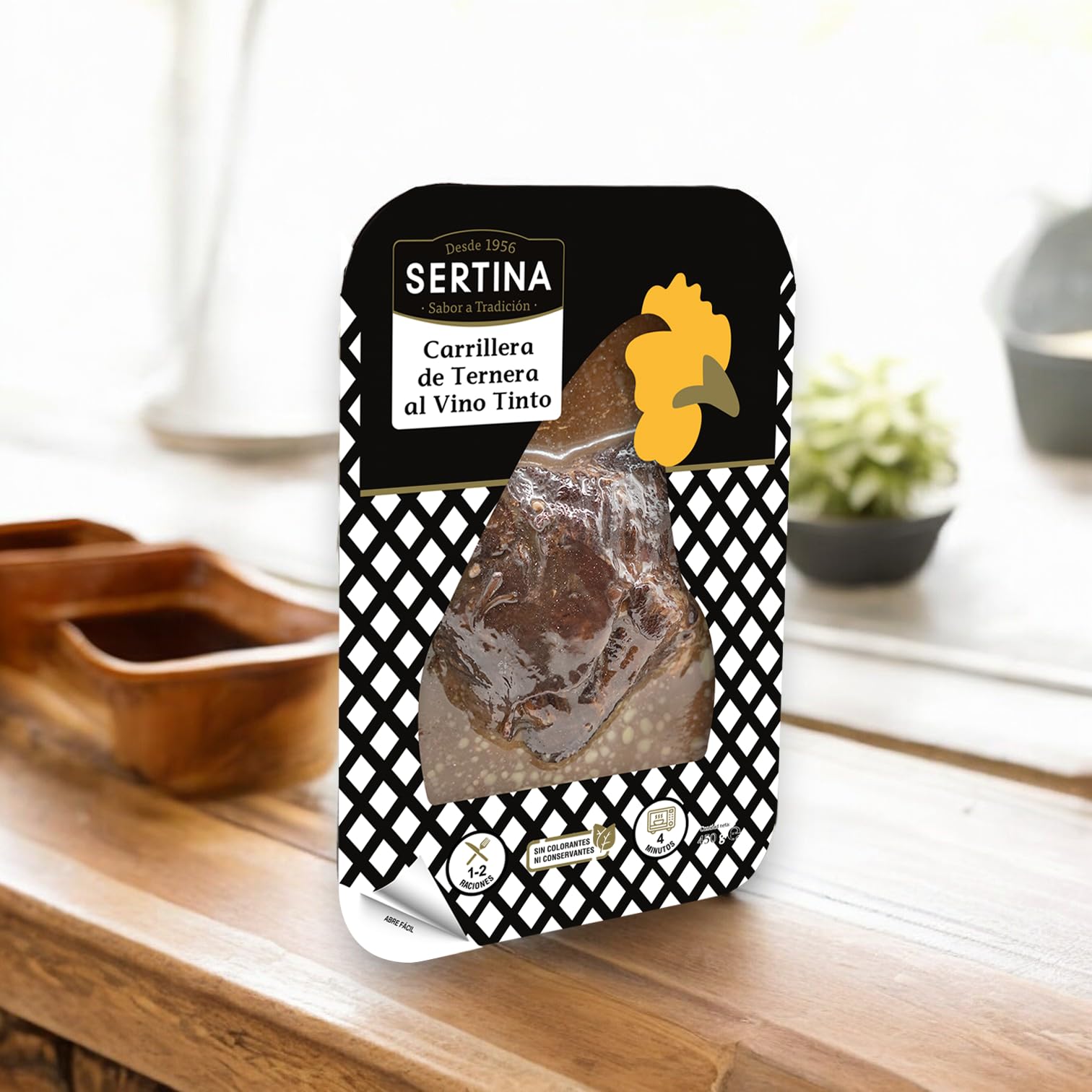 Sertina Carrilleras de ternera con salsa de vino tinto Cabernet Pack de 6 x 450gr - Comida Gourmet Lista Para Comer, Carrilleras de Ternera Guisadas Con Receta Tradicional, sin Conservantes