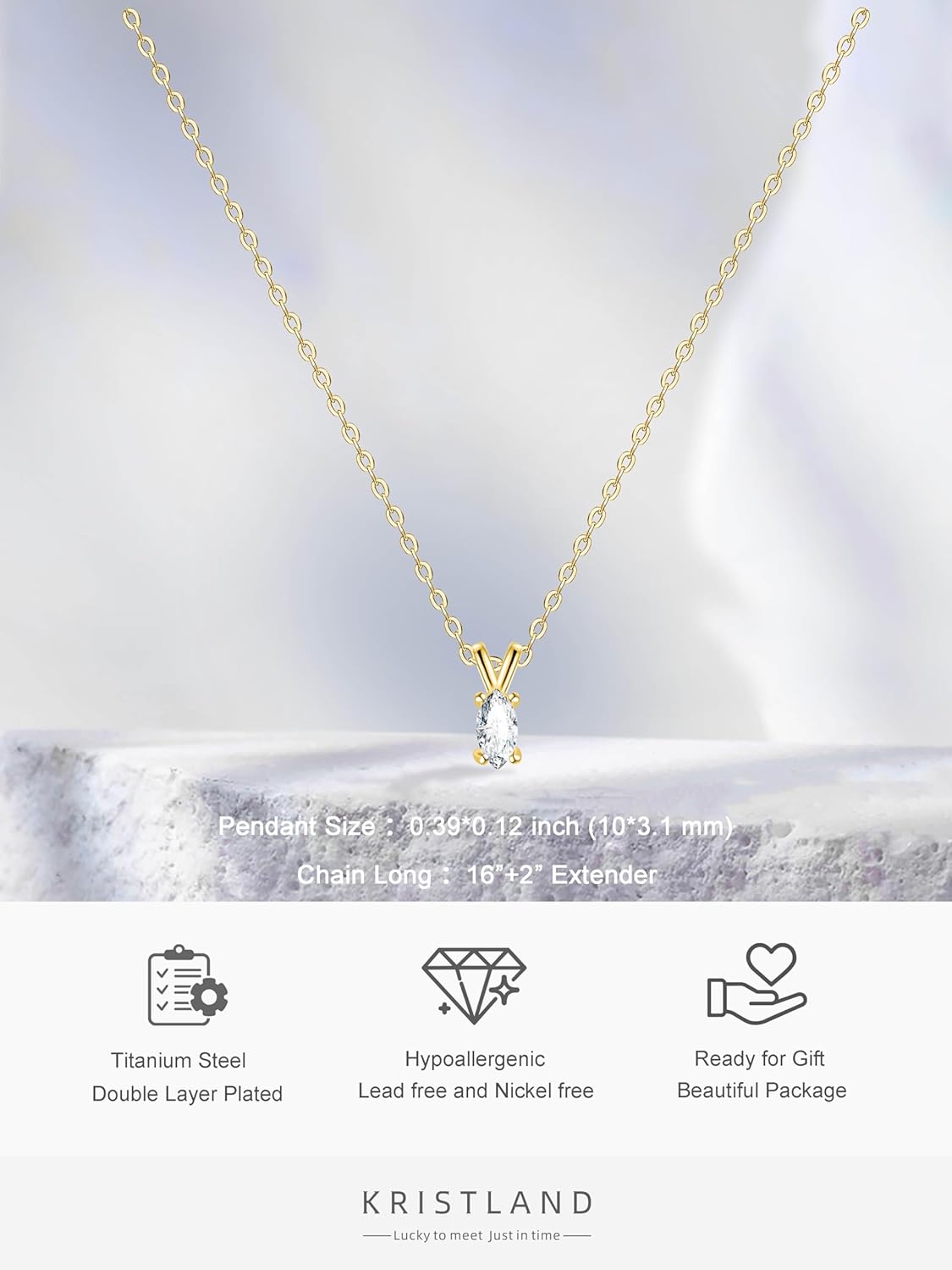 18K Gold Plated Dainty CZ Simulate Diamond Solitaire Marquise Flower Choker Chain Silver Necklace for Women Gift - Image 5