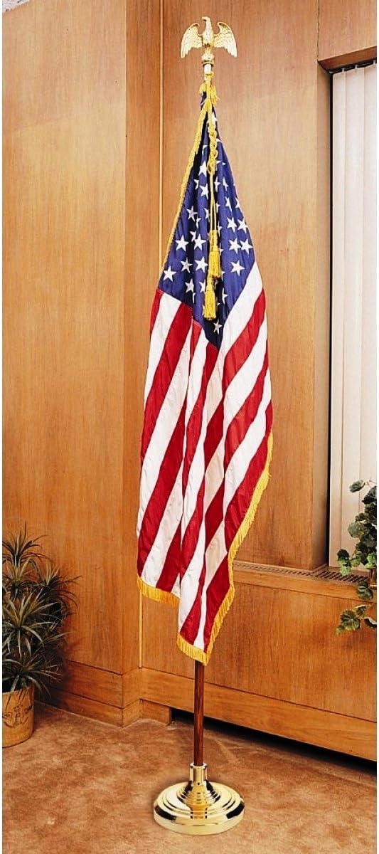 US Flag Factory 7 FT American Flag Indoor Set with Wood Pole - Complete Presentation Set