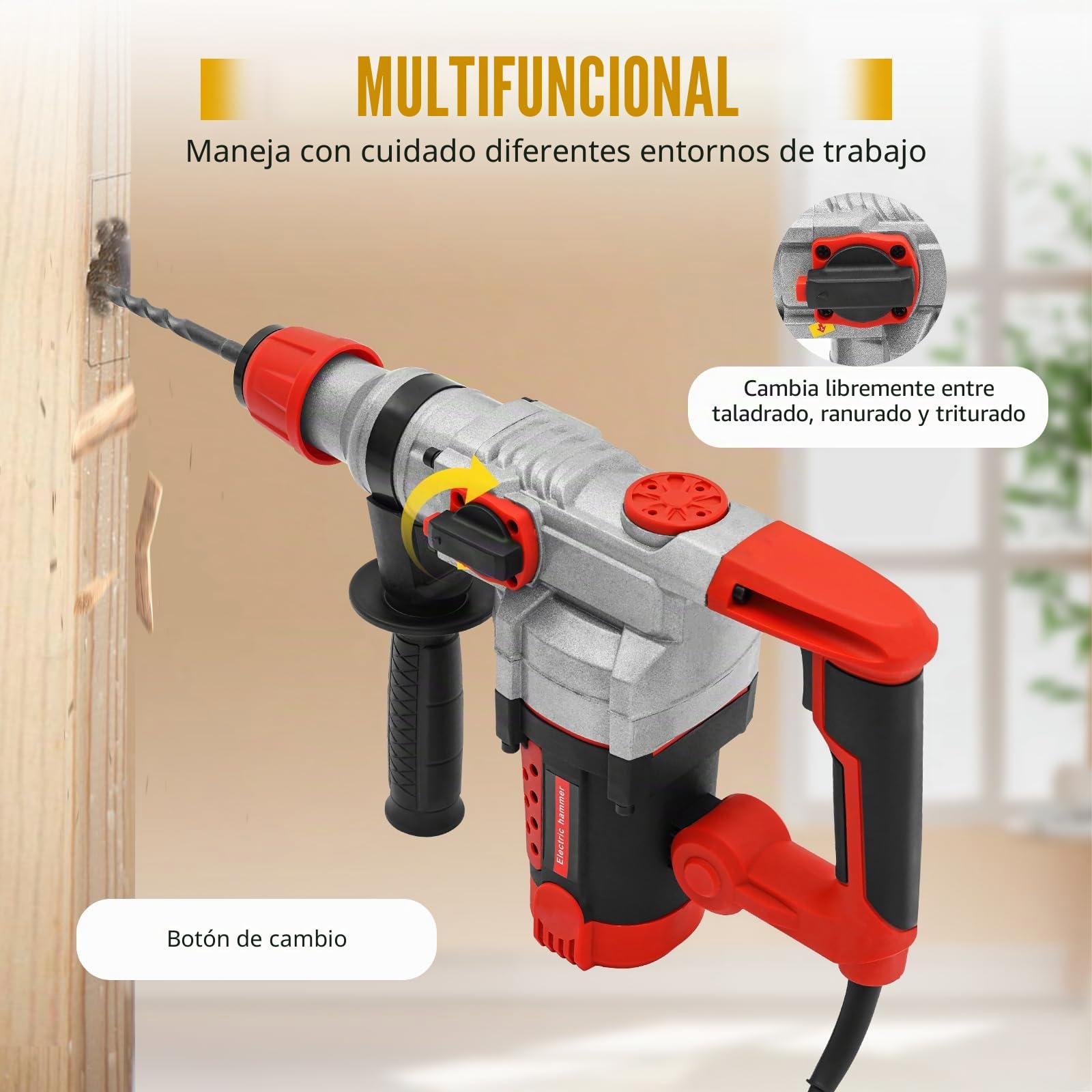 Martillo perforador, martillo cincelador eléctrico, martillo de demolición, herramientas eléctricas con maletín, juego de 2200 W