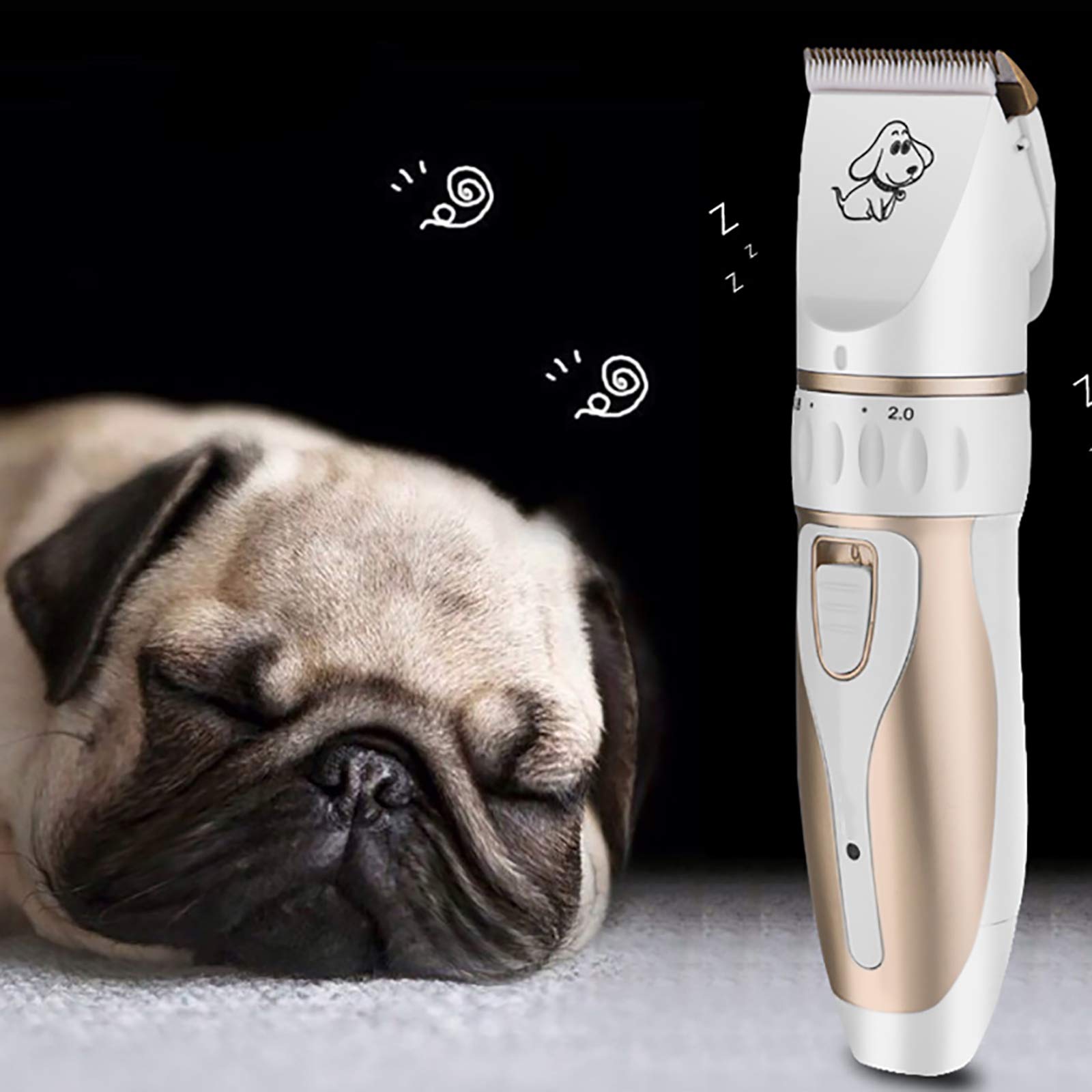 Tondeuse pour Chien Professionnelle, Tondeuse Chien Poil Long Tondeuse Silencieuse sans Fil Et Rechargeable Clippers Trimmer Pet Grooming Avec Ciseaux et Peigne Lime à ongles,Noir