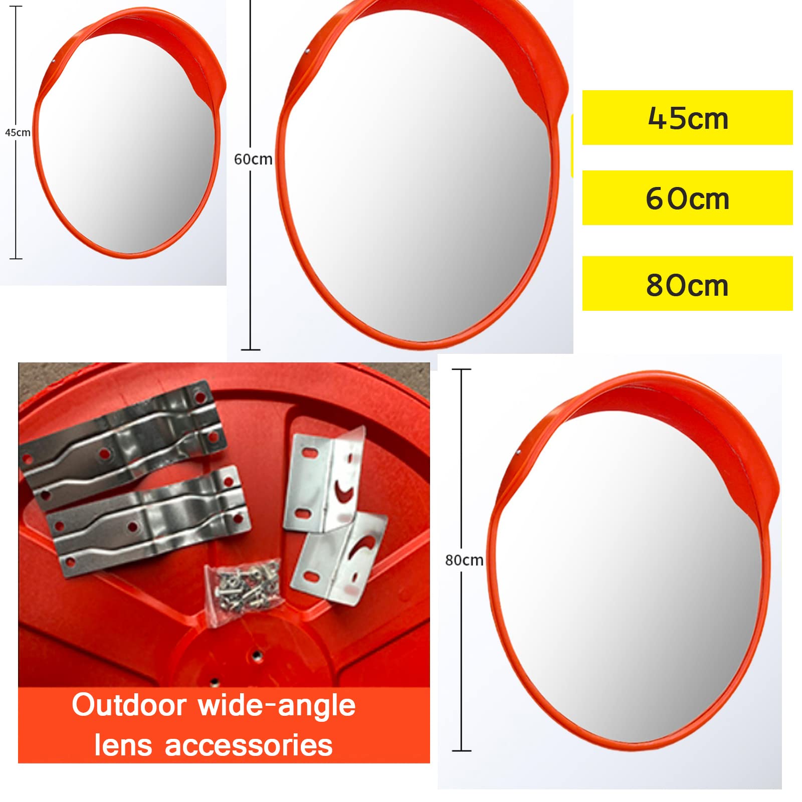 Okrągłe lusterka do ruchu drogowego 45 cm/60 cm/80 cm, wypukłe lusterko do obserwacji, z uszczelką, na wjazd, wyjazd, do garażu
