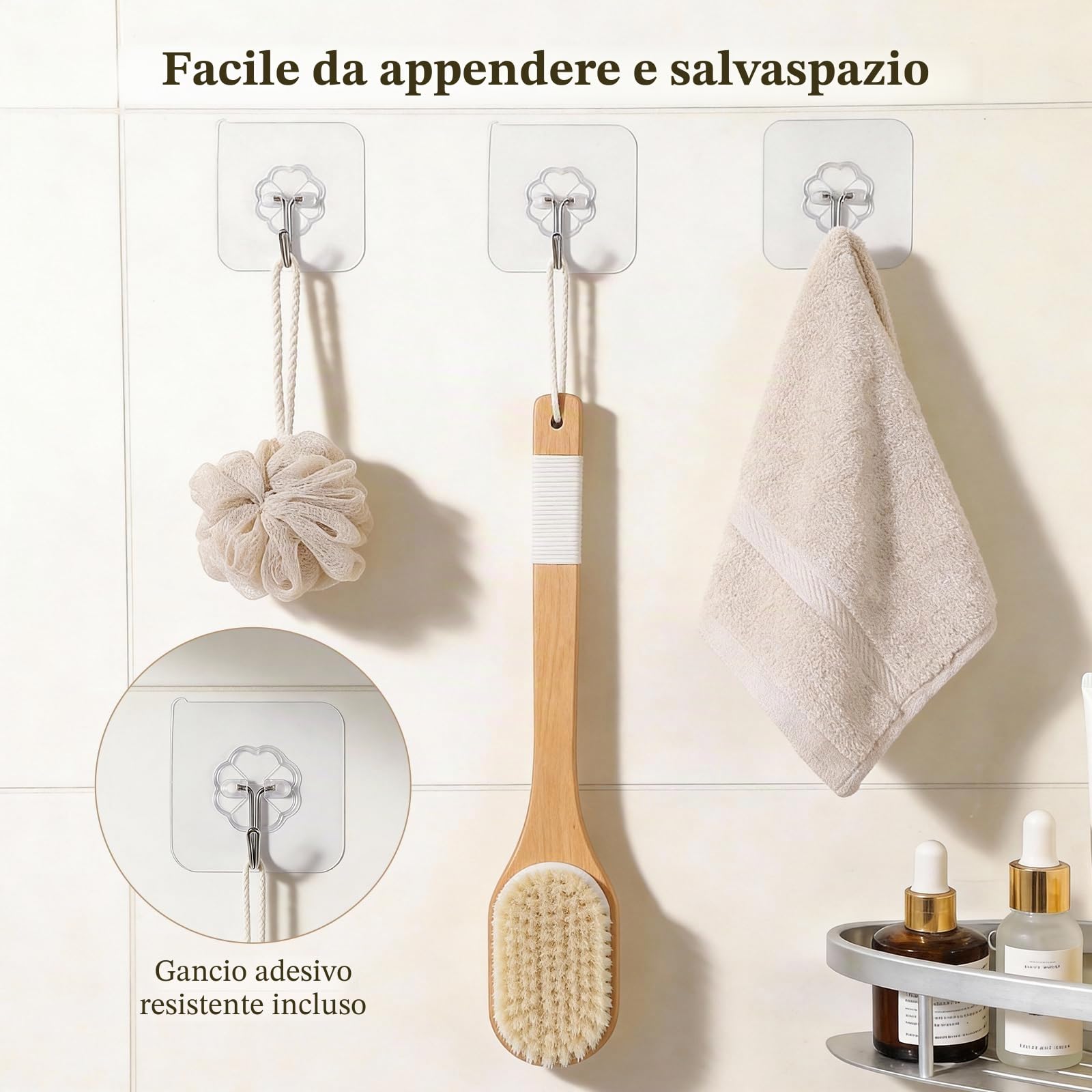 Blendura Spazzola Schiena Doccia Manico Lungo, Spazzola Corpo Bagnato e Asciutto Setole Morbide Esfoliante Corpo, Lunghezza 43 cm
