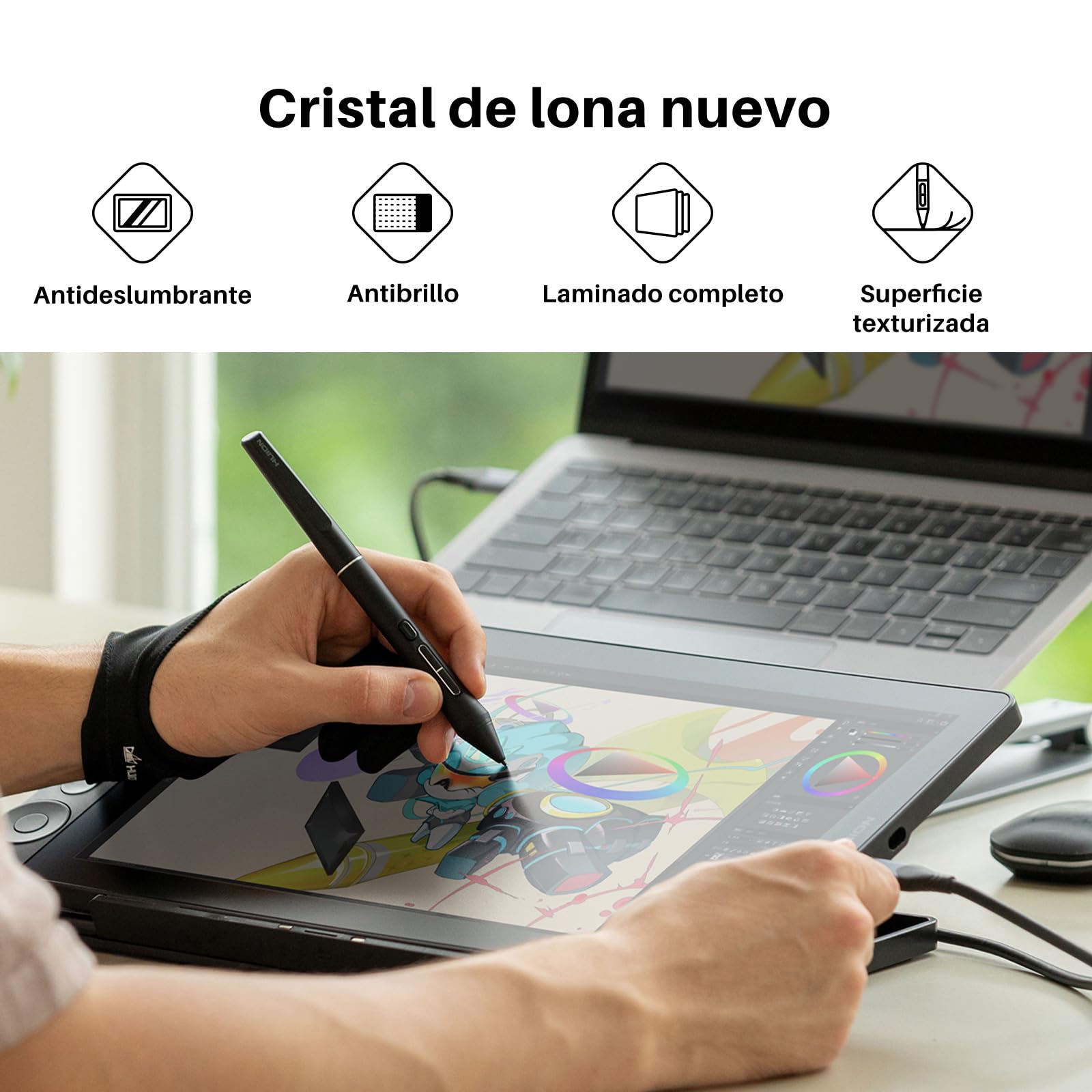 HUION Kamvas 13 Gen3 2024 Tableta Gráfica con Pantalla, Tableta de Dibujo 13.3" Vidrio Anti Brillo Canvas, Pentech 4.0, 16384 Presión del Lápiz, Doble Dial para PC, Mac, Android, Negro
