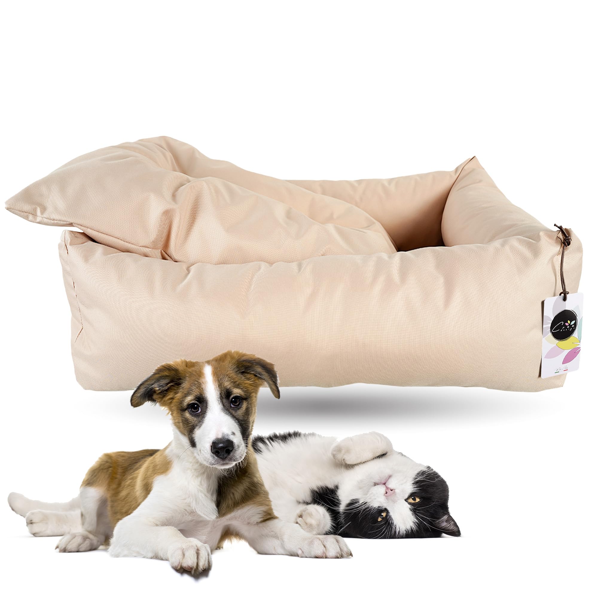Crea Bed - Cuccia lettino per cani idrorepellente resistente ai graffi, realizzata a mano in Italia. Cuscino per Cane tessuto robusto per l'uso interno ed esterno. XS/S | 50 x 60 cm, BEIGE