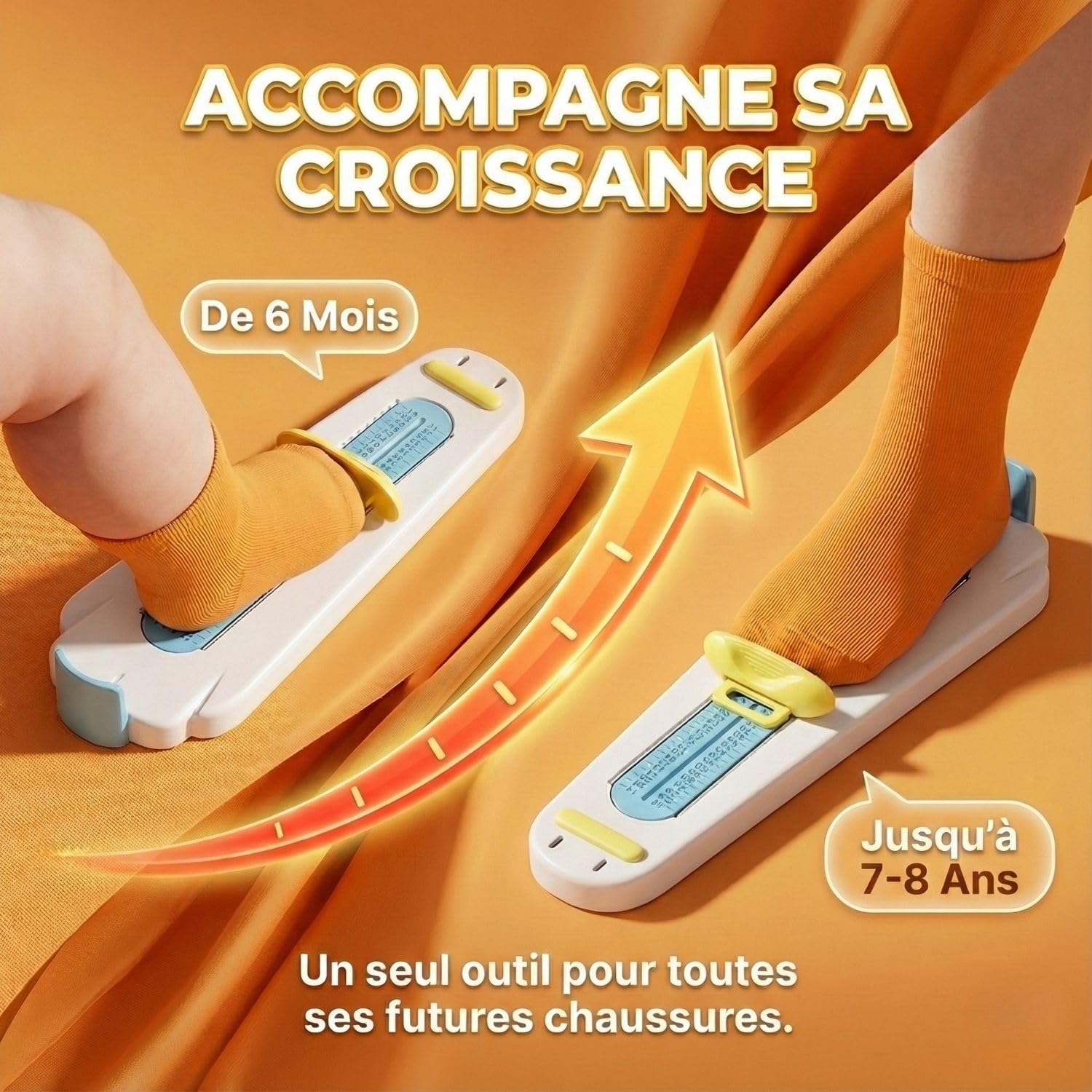 Pédimètre Bébé et Enfant (0-8 Ans) - Règle Mesure Pied Précise en CM pour Pointure Chaussure - Appareil de Mesure Ajustable, Solide en ABS & Ludique - Évite Les Erreurs de Taille - Blanc/Bleu