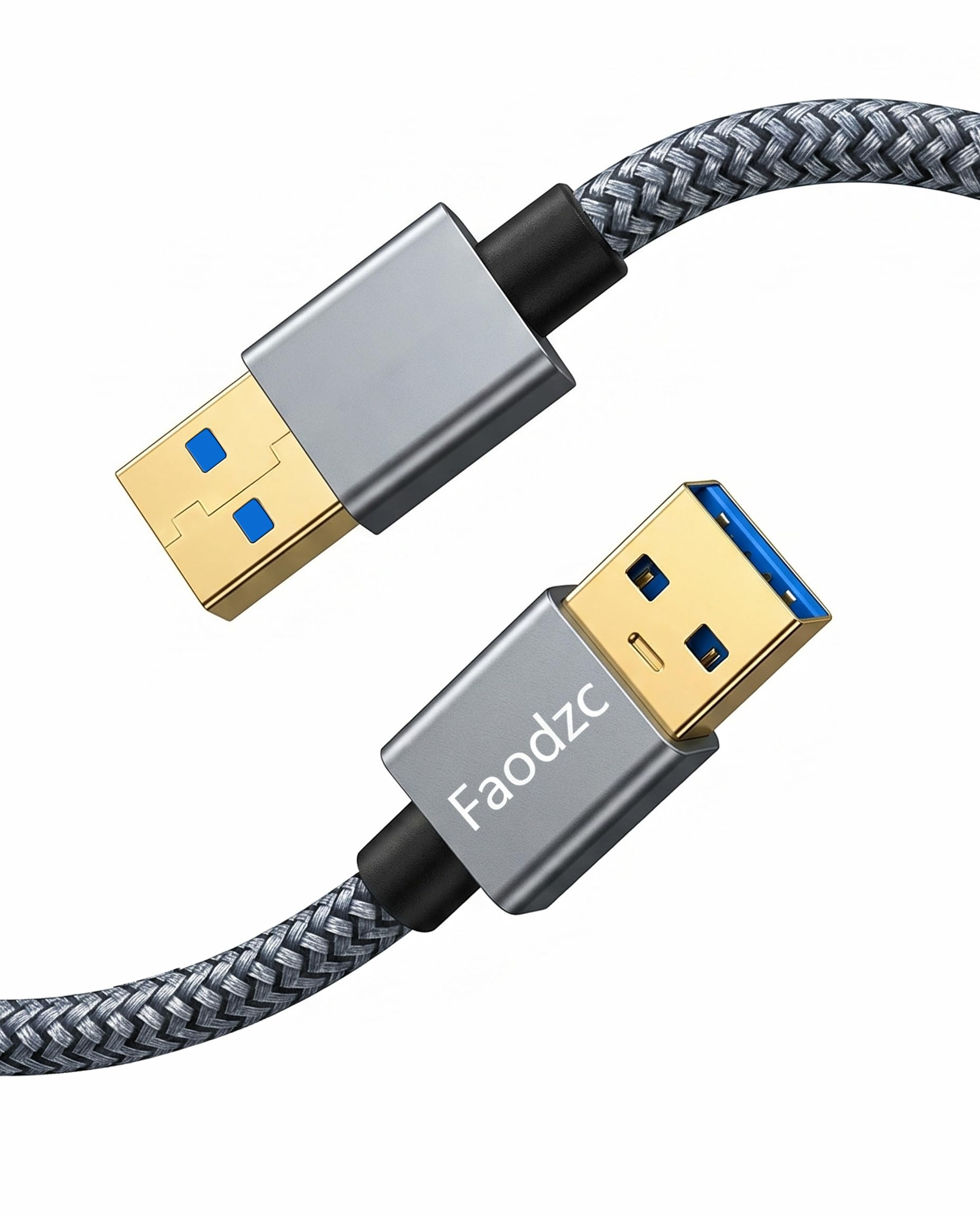 Cavo USB 3.0 da maschio A a maschio A – 0,3 m in nylon intrecciato a doppia estremità compatibile con custodie per hard disk, lettori DVD, computer portatili