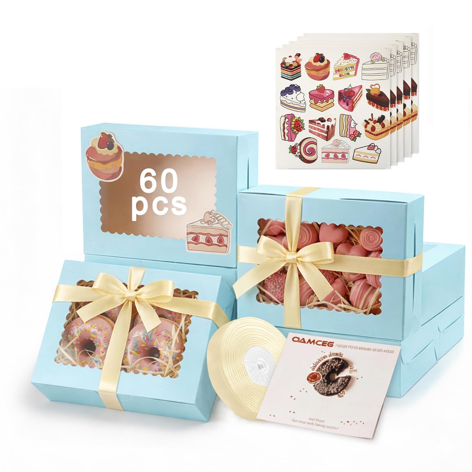 Photo 1 of OAMCEG 60 Pack Blue Cookie Boxes with Window, 8x6x2.5 Inch