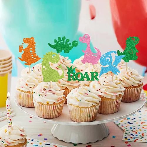 Miniatura 5 de Paquete de 35 adornos para cupcakes de dinosaurio, baby shower, dinosaurio, cupcakes, lindo tema de dinosaurio, bebé, niña, dinosaurio, fiesta de