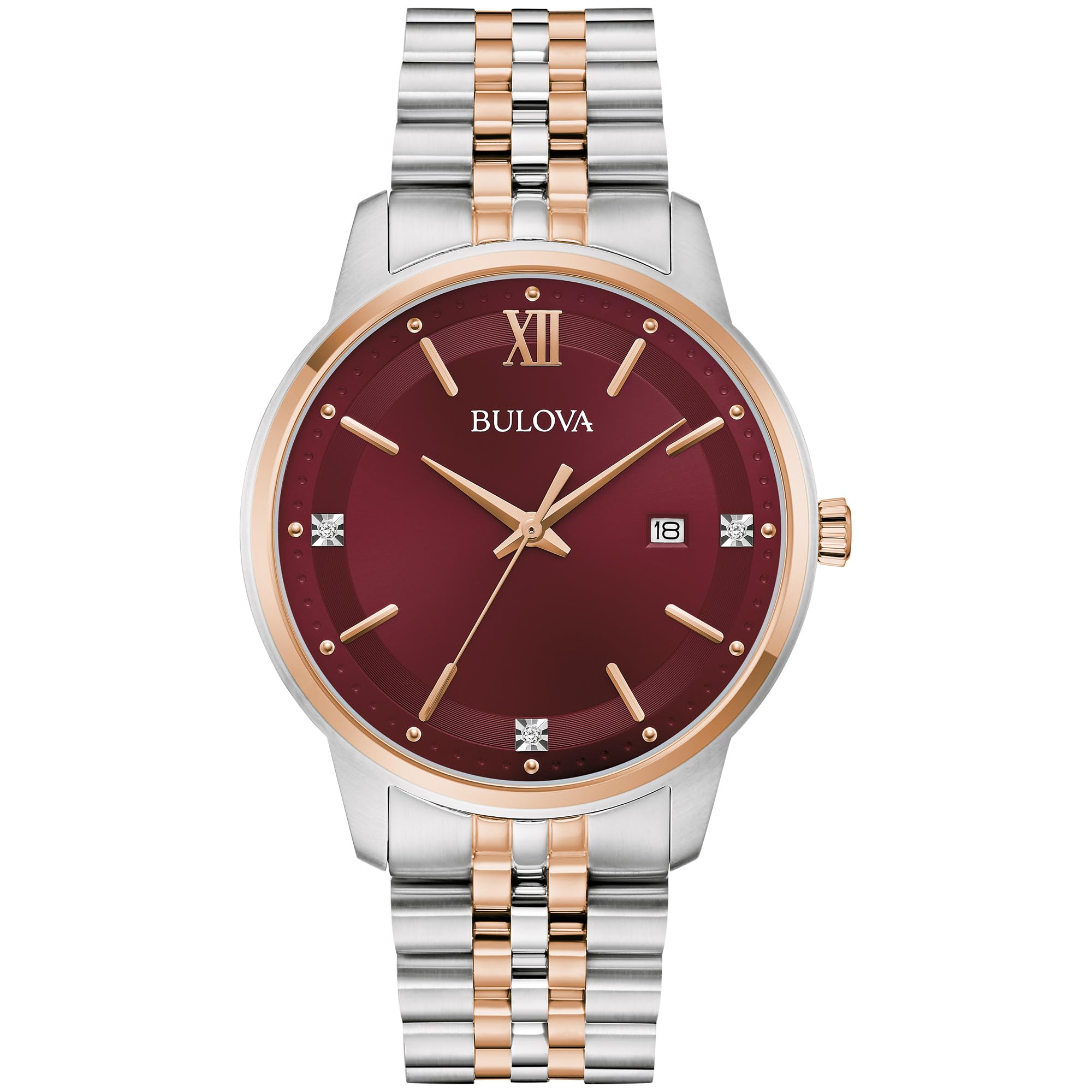 Bulova Mens Dress Classic Diamond Watch 3-Hand Date Quartz Watch Stainless Steel Bracelet 41mm