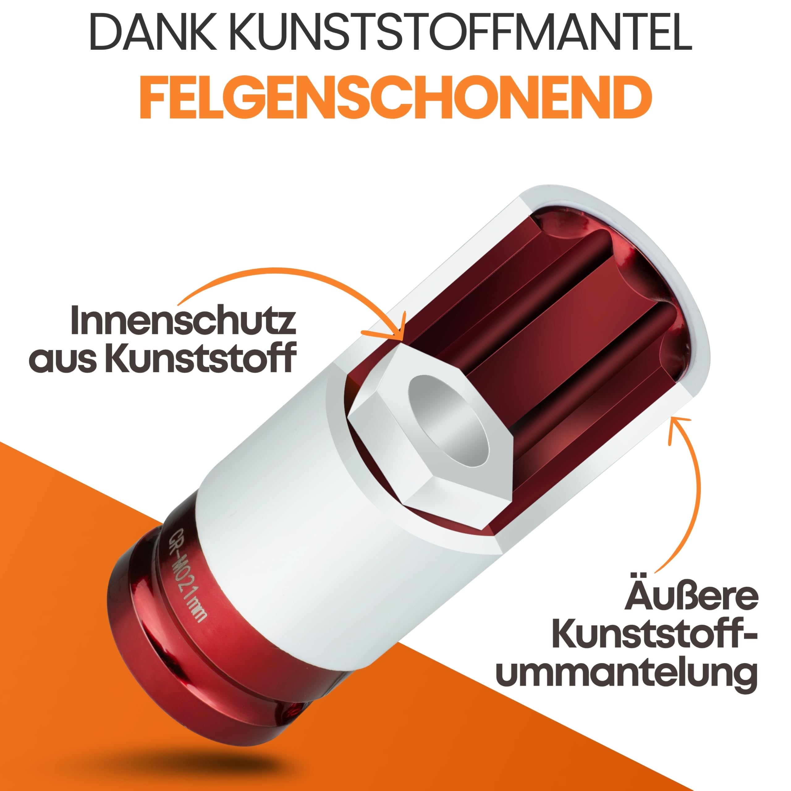 bonsport Teleskop Radmutternschlüssel Auto 17/19mm - Inkl. 3er-Set Felgenüsse & 8er-Set Reifenmarkierer - Radschlüssel ausziehbar - 1/2 Zoll Radschraubenschlüssel