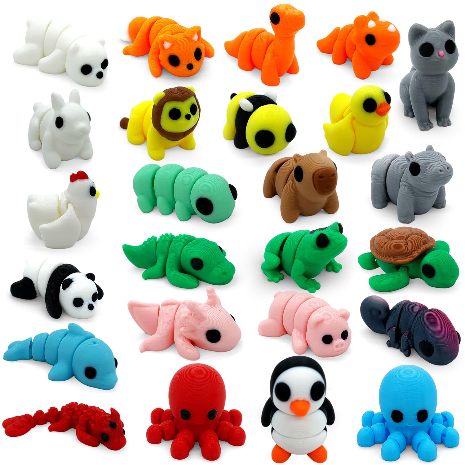25PCS Mini Animal Figurines Set, 3D Printed Articulated Flexible Fidget Toys for Adults, Stress Relief Sensory Toys, Cute Desk Decor for Home Office, Party Favors, Gift Ideas (25 Animals)