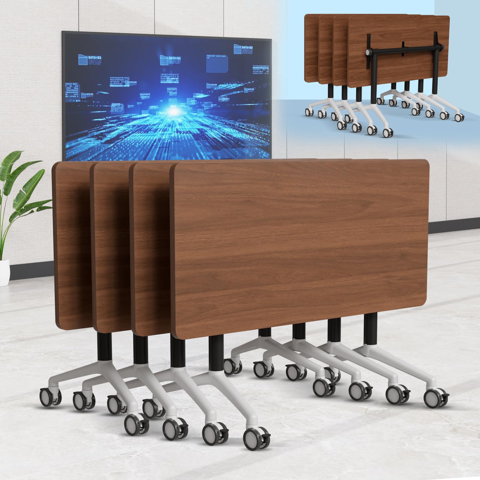 6-8 Person Conference Table Folding Conference Table for Office,Training, Seminar,Schools Modern Wood Conference Meeting Room Table Large Rectangular Conference Room Tables (4, Walnut 2, 47in)