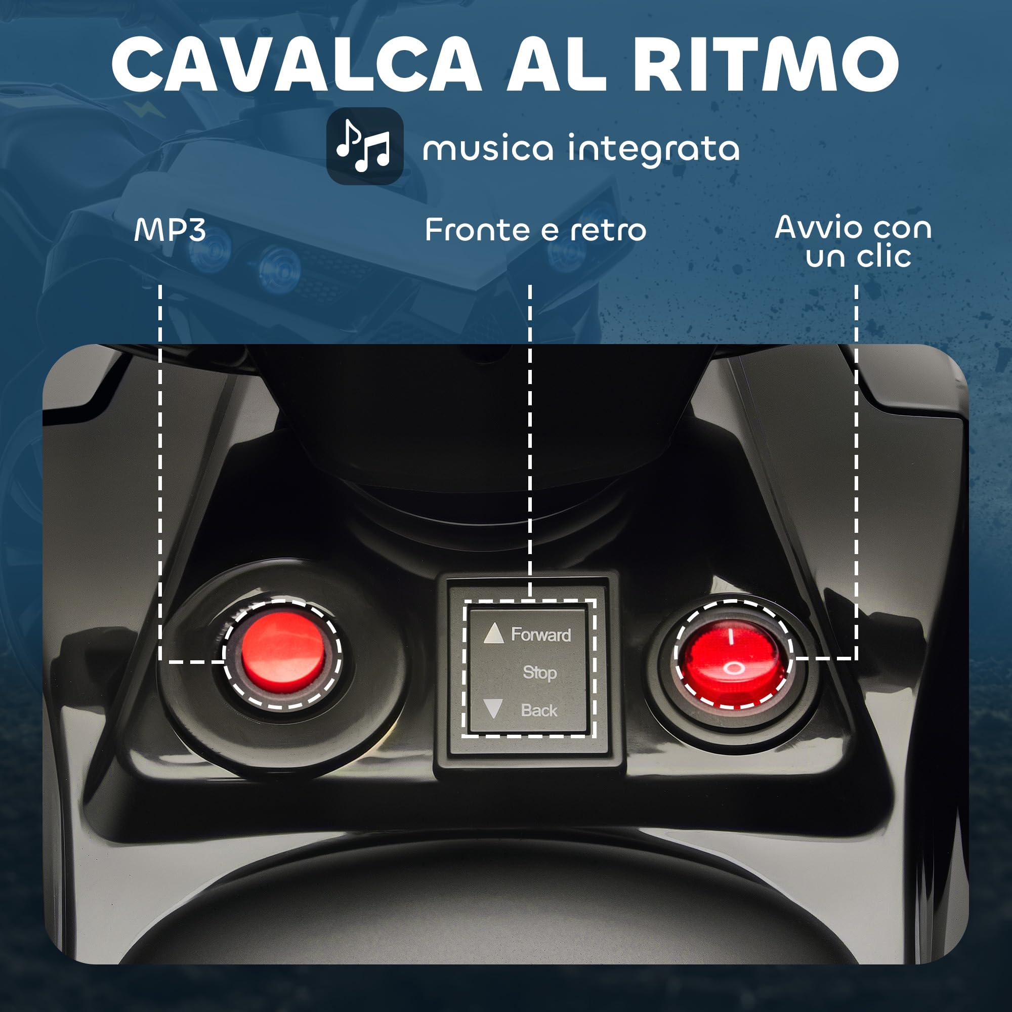 AIYAPLAY Quad Elettrico per Bambini ATV con Batteria Ricaricabile 6V, Moto per Bambini con Fari LED e Musica, per Interni ed Esterni, Età 37-72 Mesi, Bianco