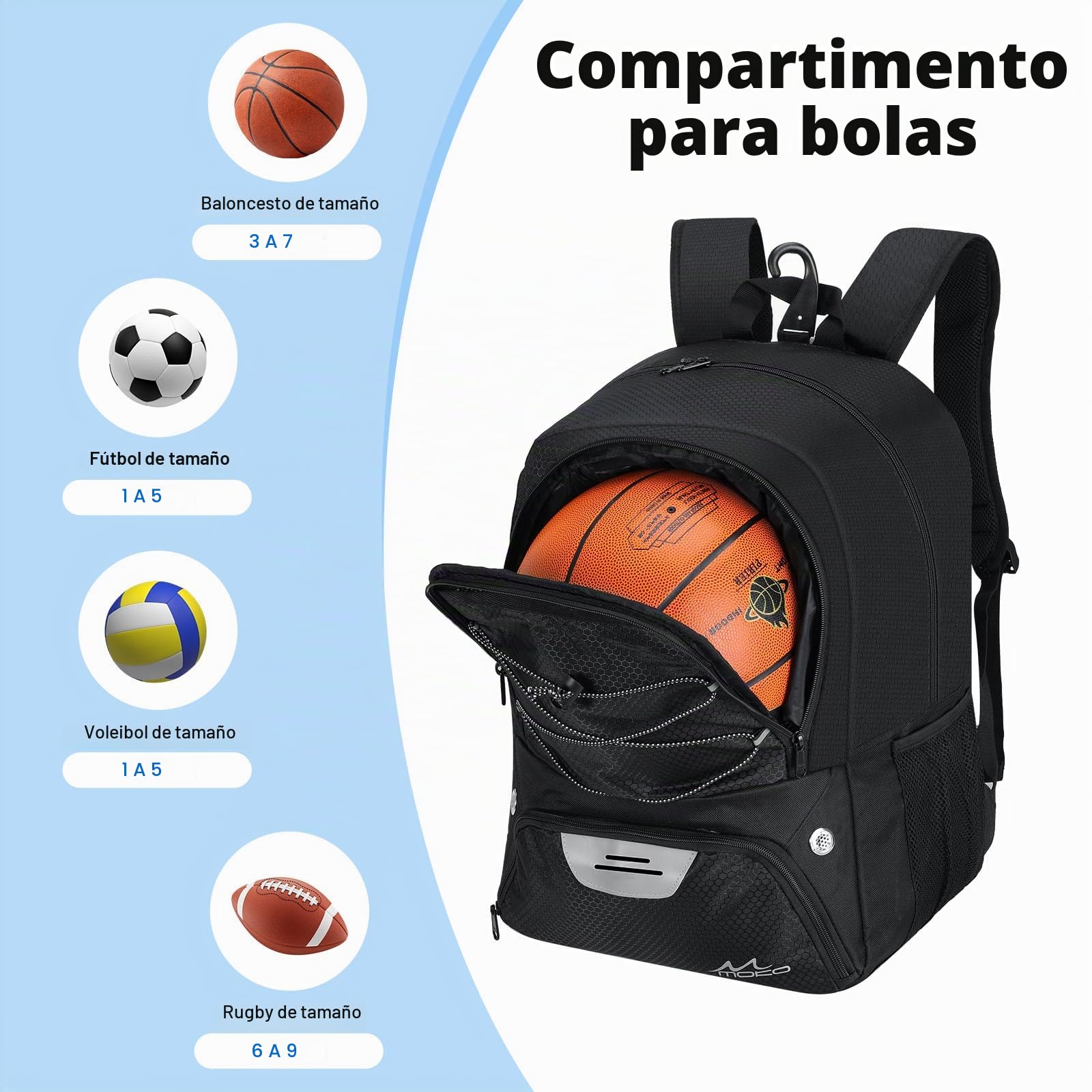 MoKo Mochila de Baloncesto con Compartimentos Separados para Pelotas y Zapatos