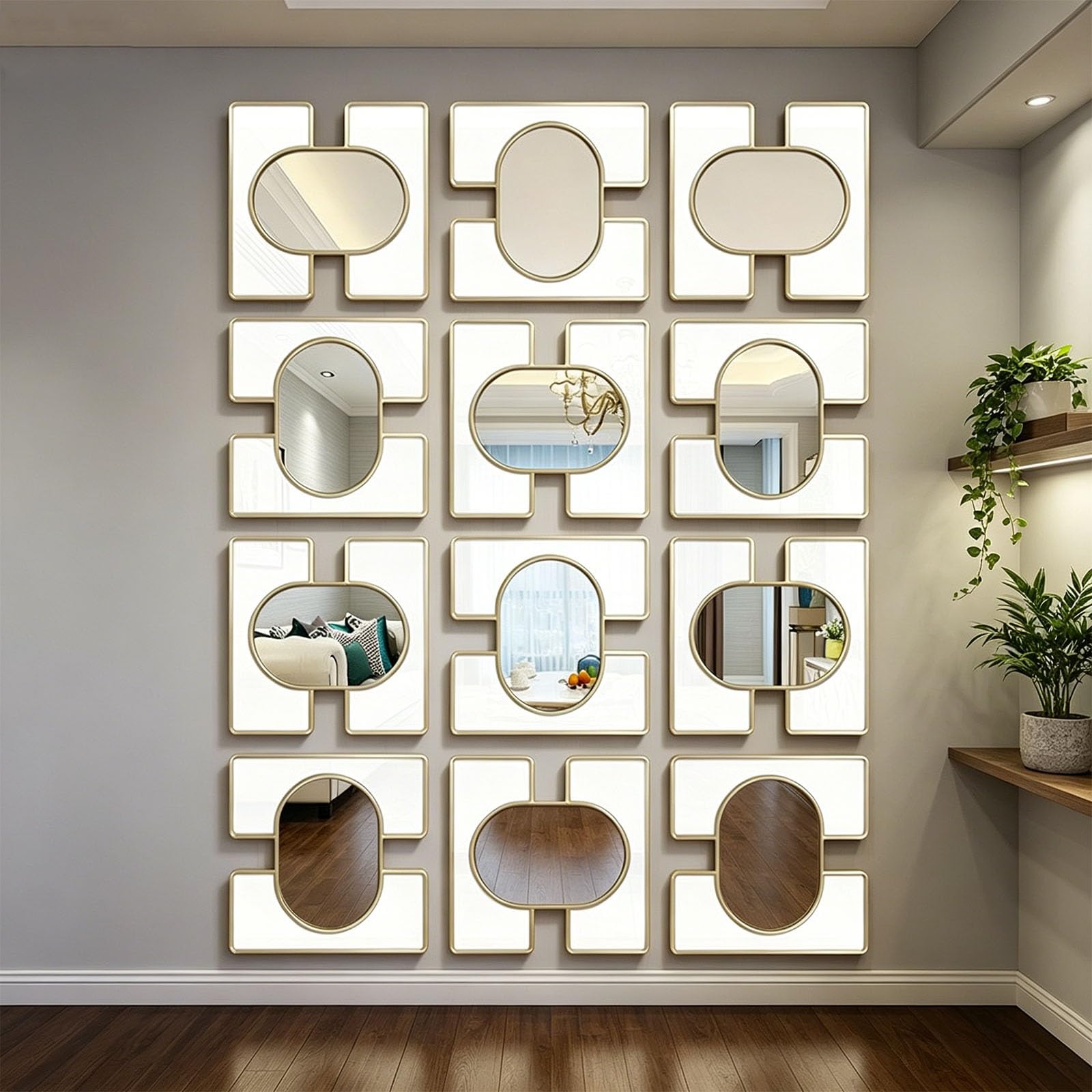 DAJIAYIQI Wall-Mounted Mirror, Home Wall Decor Art Living Room Decoration Hanging for Living Room Bedroom Bathroom Dining Room(12pcs)