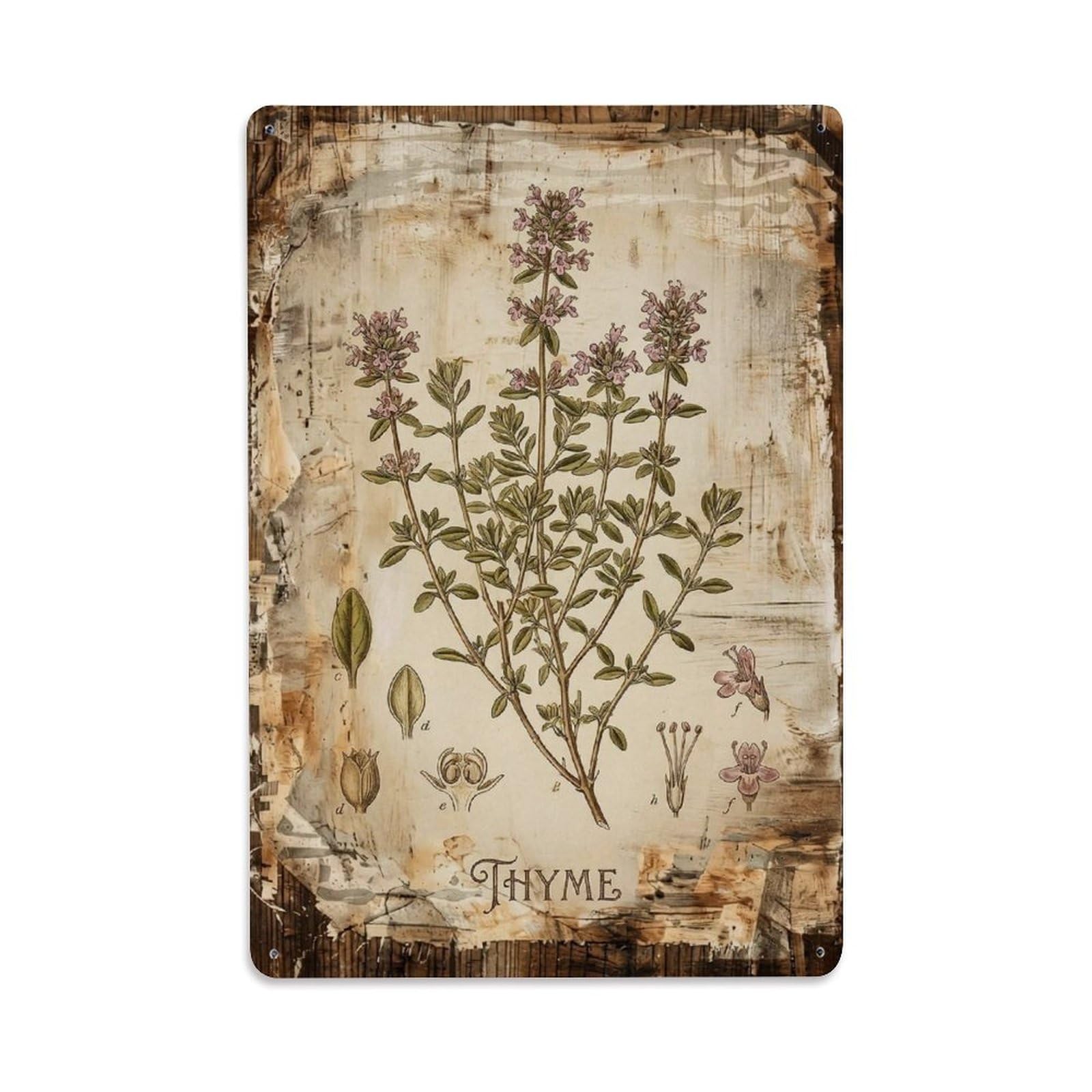 Thyme Herb Cooking Vintage Metal Tin Sign Plaque Wall Decor for Cafe, Club, Garden Metal Poster 8x12Inch