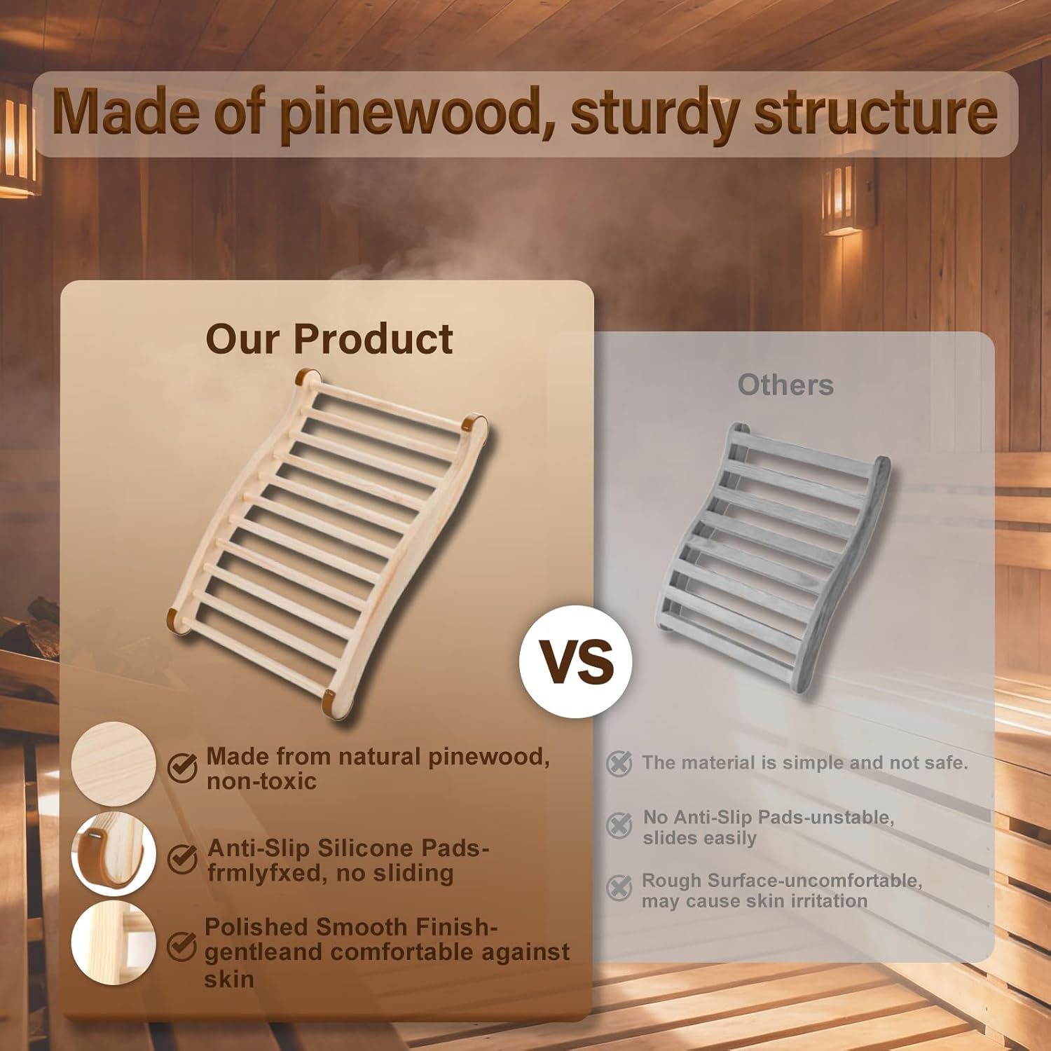 Wooden Sauna Backrest – Non-Slip Infrared Sauna Back Rest Accessories, Comfortable Chair Support for Sauna Room or Barrel Sauna, Cedar Steam Seat, Gifts for Sauna Lovers