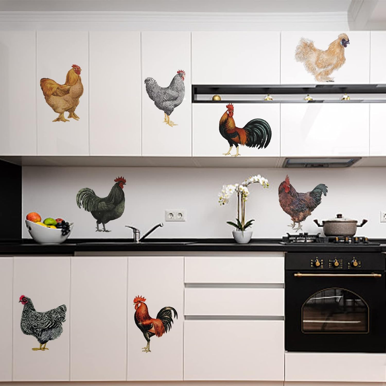 PLIGREAT 8 Pcs Roosters Hens Wall Stickers, Removable Vinyl