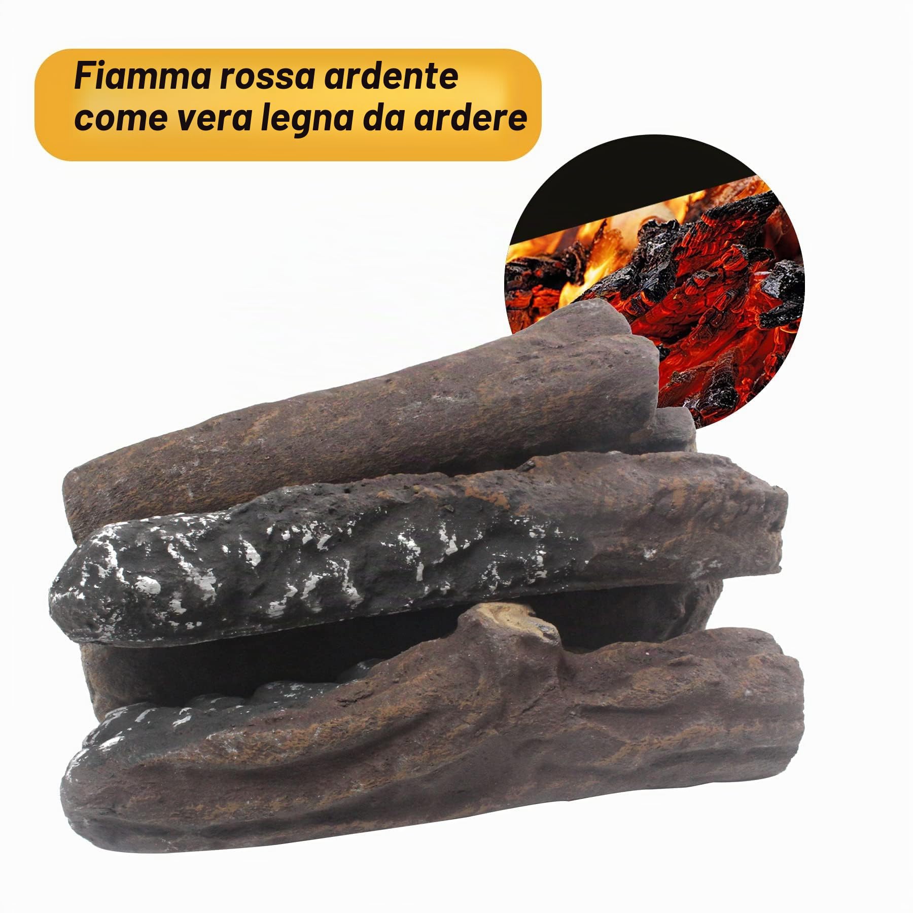 Legno ceramico per caminetti a bioetanolo, ceppi a gas, 10 pezzi per focolari, set di tronchi decorativi in ceramica per interni ed esterni, inserti a gas, ventilati, senza sfiato…