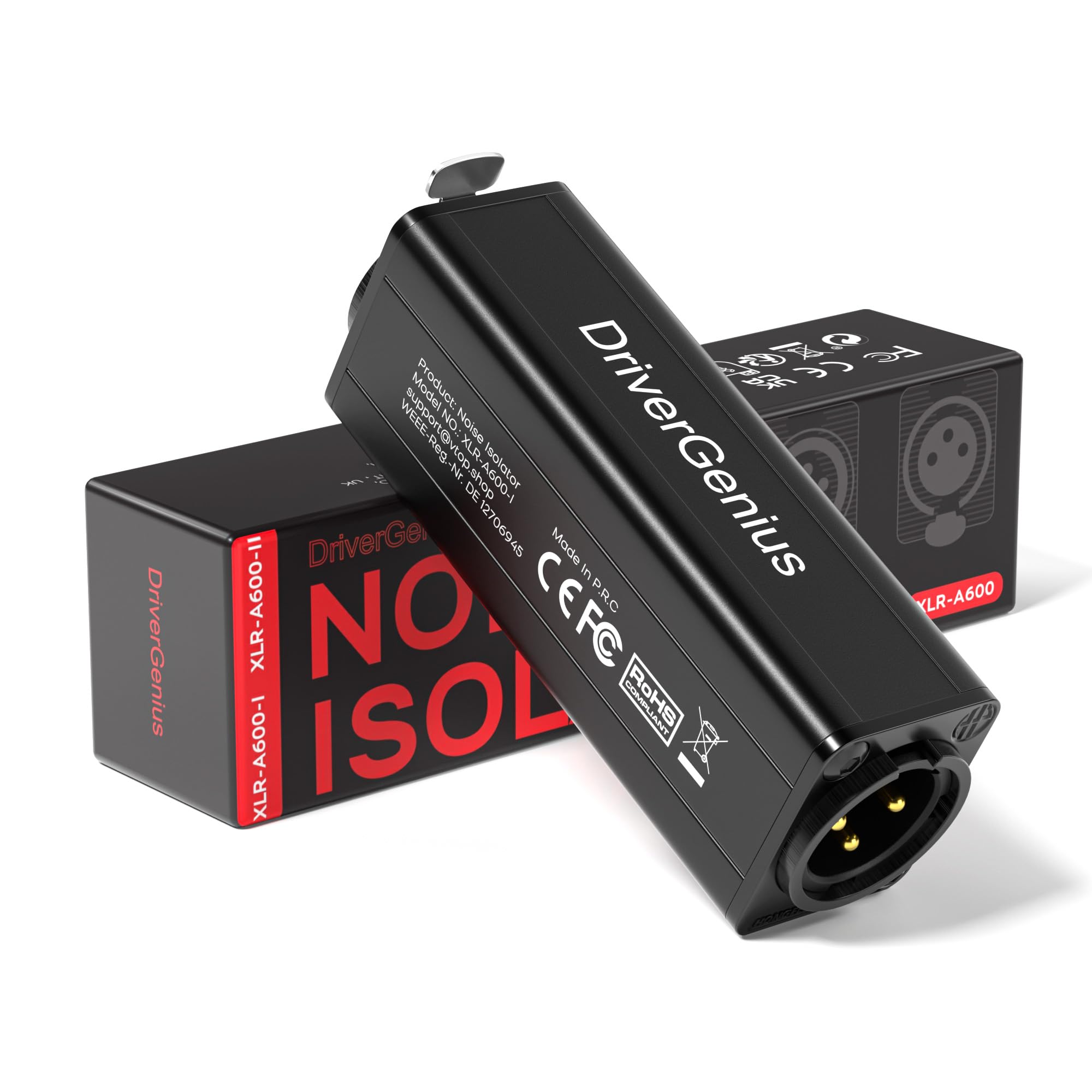 DriverGenius X-Shield | Isolatore di Rumore Ad Anello di Terra XLR a Canale Singolo - Eliminatore di Ronzio per Interfacce Audio, Console di Missaggio (Passivo, M/F)