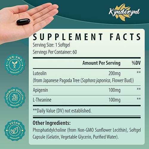 Miniatura 6 de Luteolina 200 mg cápsulas blandas liposomales para la salud cerebral y función cognitiva - para memoria y función neuroprotectora - Sin OMG, sin