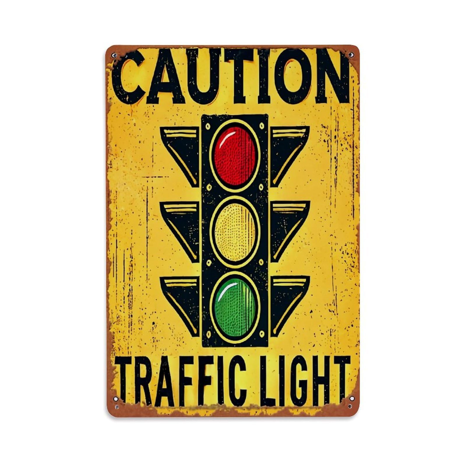 Jdfenggu Vintage Caution Traffic Light Sign Print Retro Metal Tin Sign, Metal Poster For Bar, Home, Man Cave, Kitchen, Laundry Room Art Decor 8X12 Inch