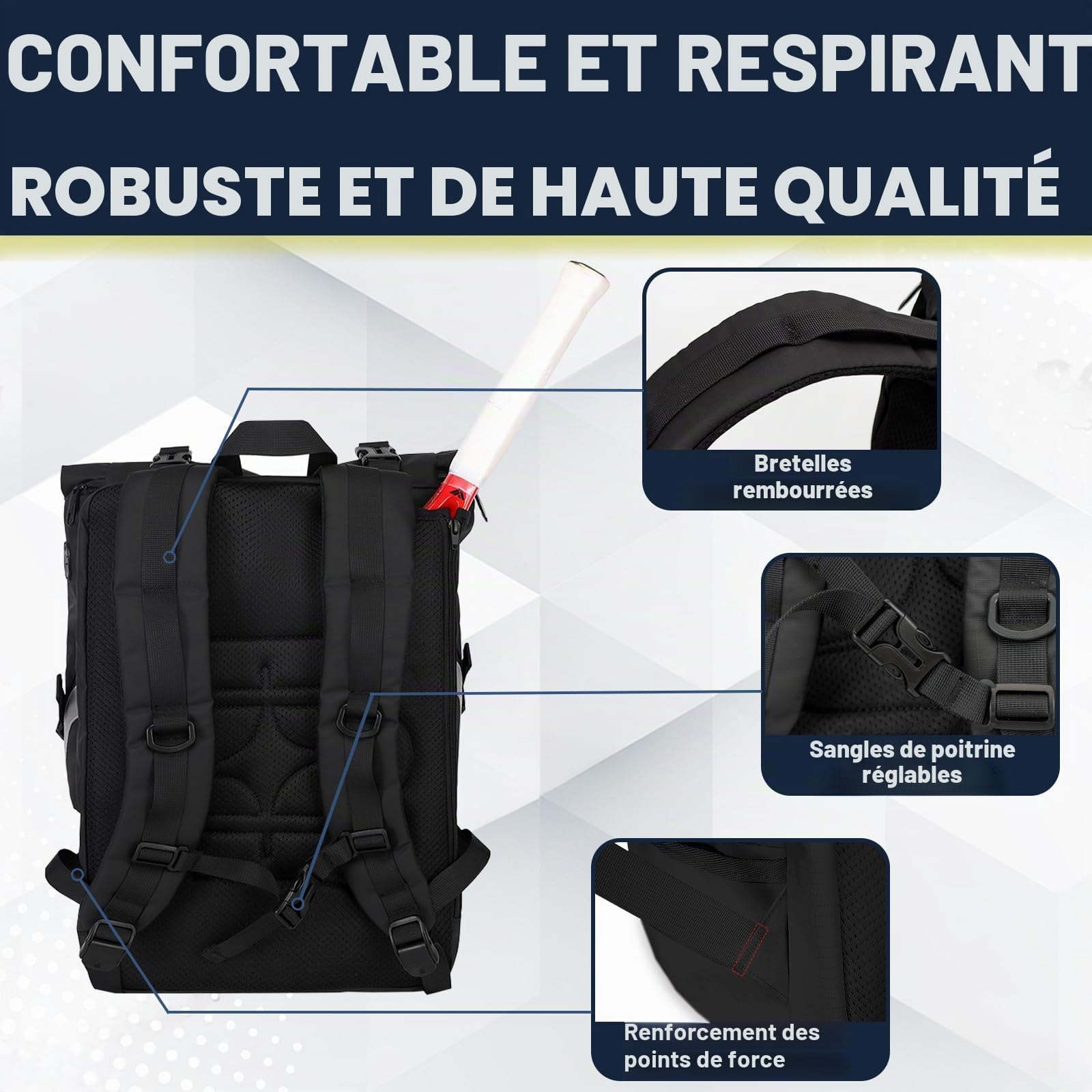 Sac de Tennis pour Femme et Homme Contenir 2 Raquettes, Sac à Dos Tennis avec Compartiment à Chaussures pour Les Sports de Tennis/Pickleball/Badminton