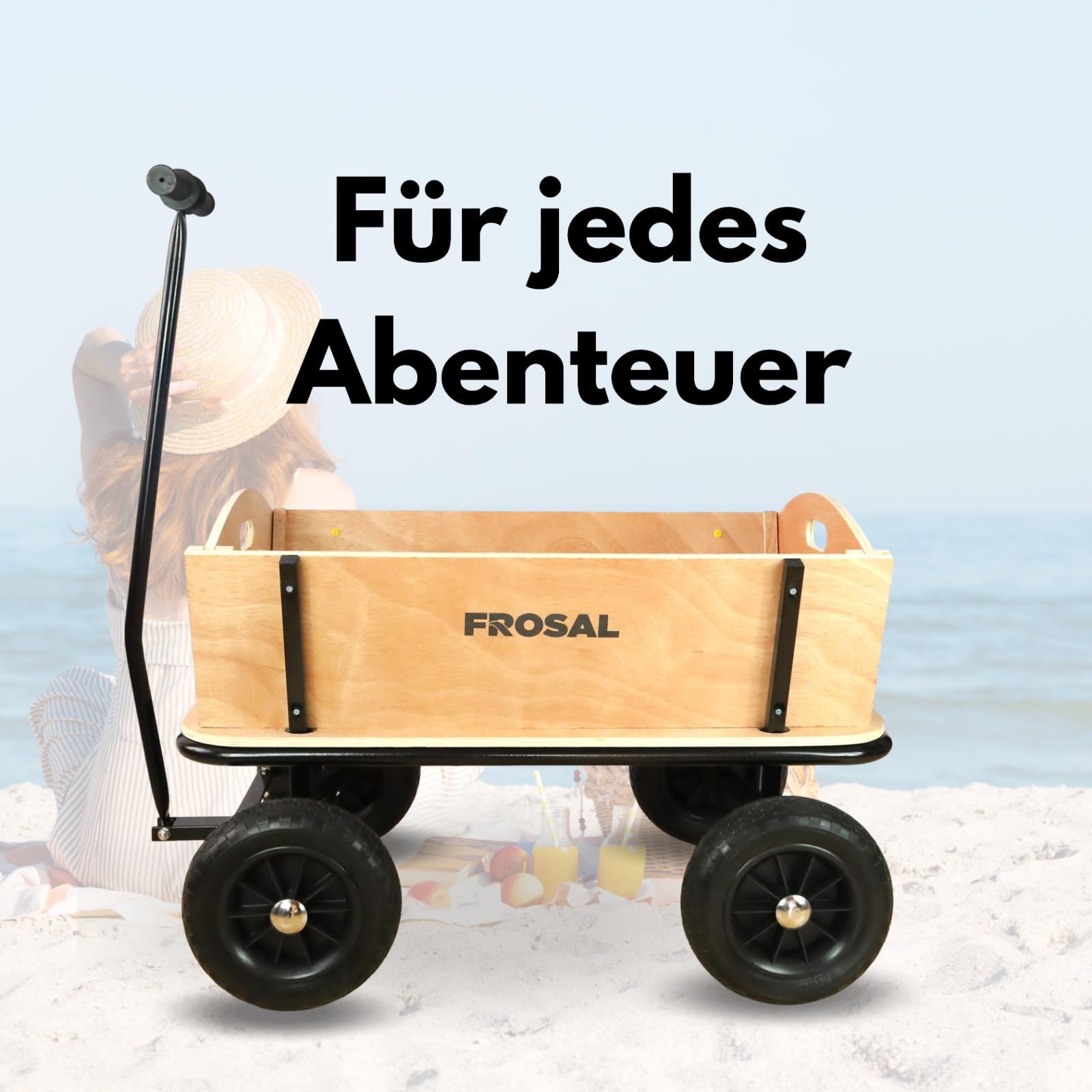 FROSAL Bollerwagen Holz Erik Handwagen Holzbollerwagen Transportwagen Kind