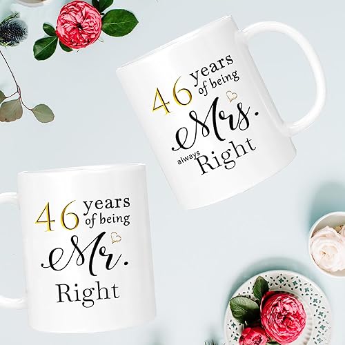 Miniatura 2 de ERYUWOZA Juego de 2 tazas de café para aniversario de 46 años, regalos de boda para esposa, marido, padres, pareja, abuelos, 46 años, regalos de