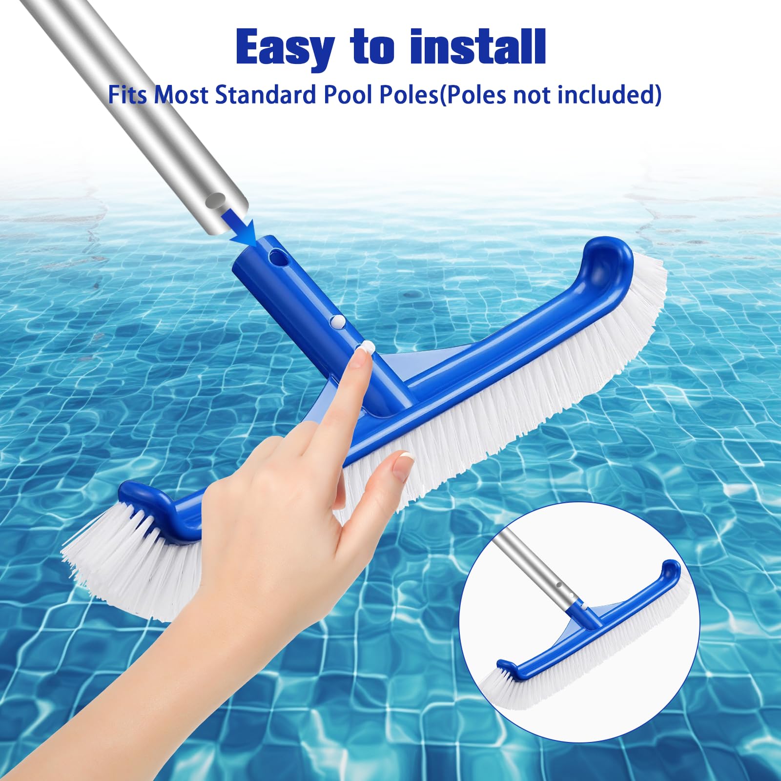 Brosse de Piscine 43cm Tête de Brosse Nettoyage Poils Nylon Extrémité Courbée