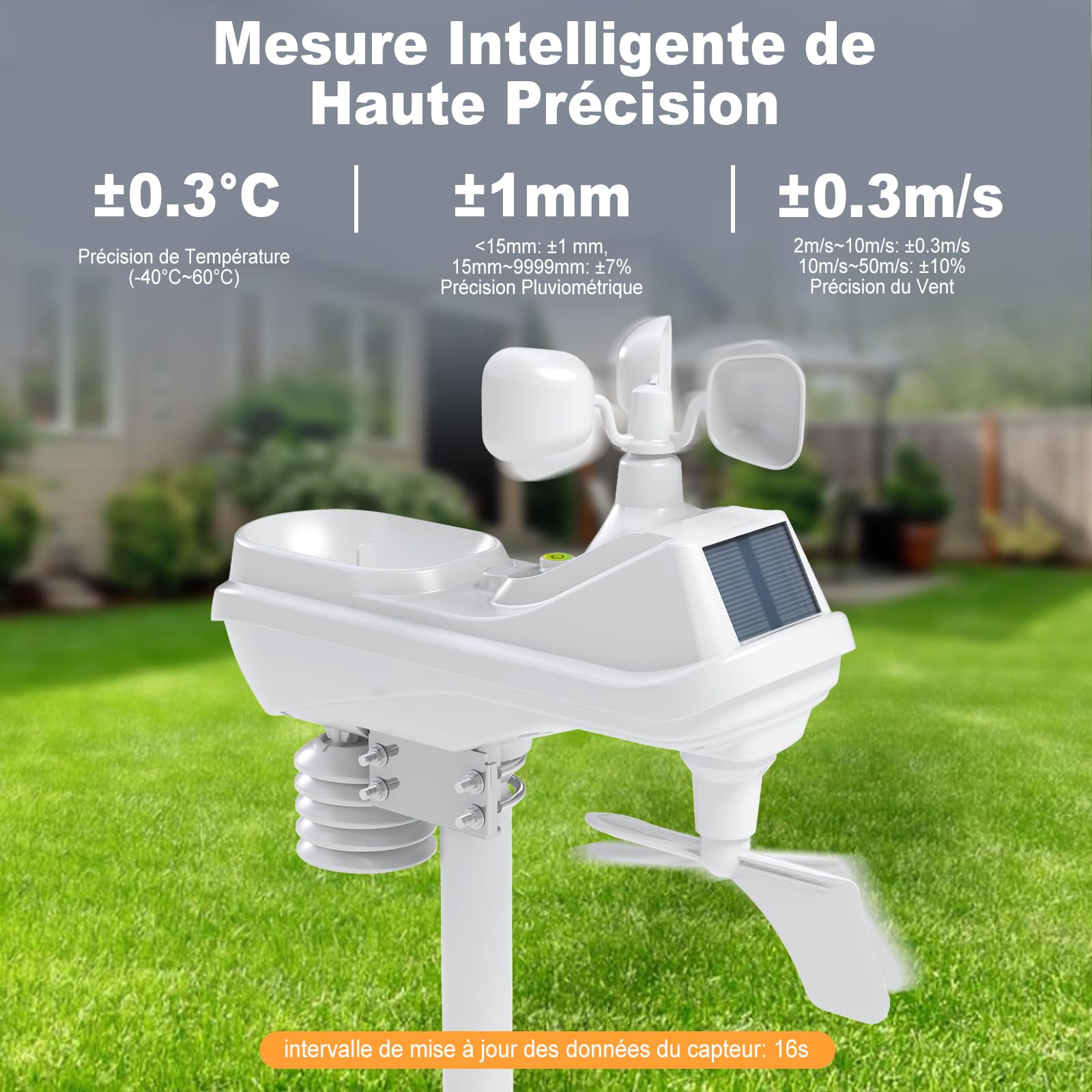 Urageuxy 7-en-1 Station Meteo Intérieur Extérieur San Fil 7,6" Avec DCF, Station Météo Avec Pluie, Vent, Température, Humidité, Prévisions, Pression pour Jardin et Balcon, Logiciel Windows